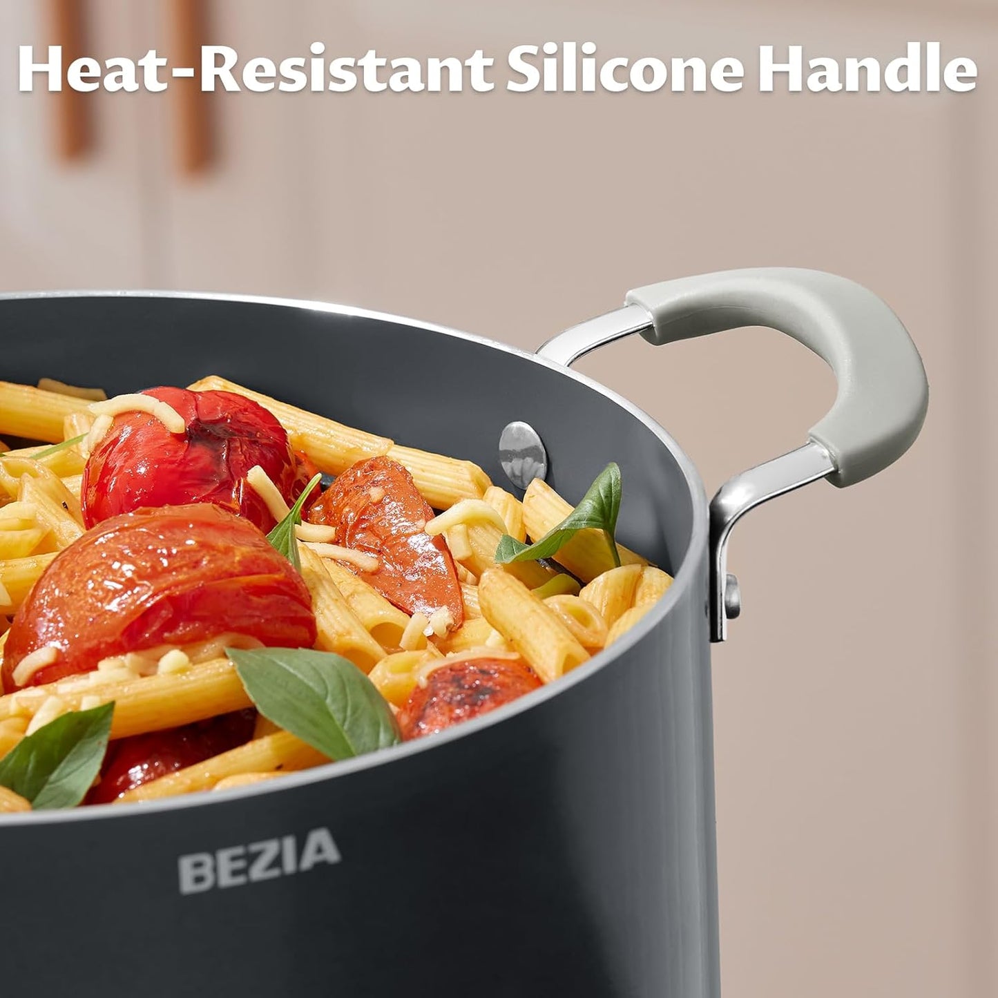 10 Quart Pot with Lid, BEZIA Ceramic Nonstick Stock Pot with Lid, Induction Ready, Large Cooking Pot with Silicone Handle, Compatible with All Cooktops, Dishwasher Safe