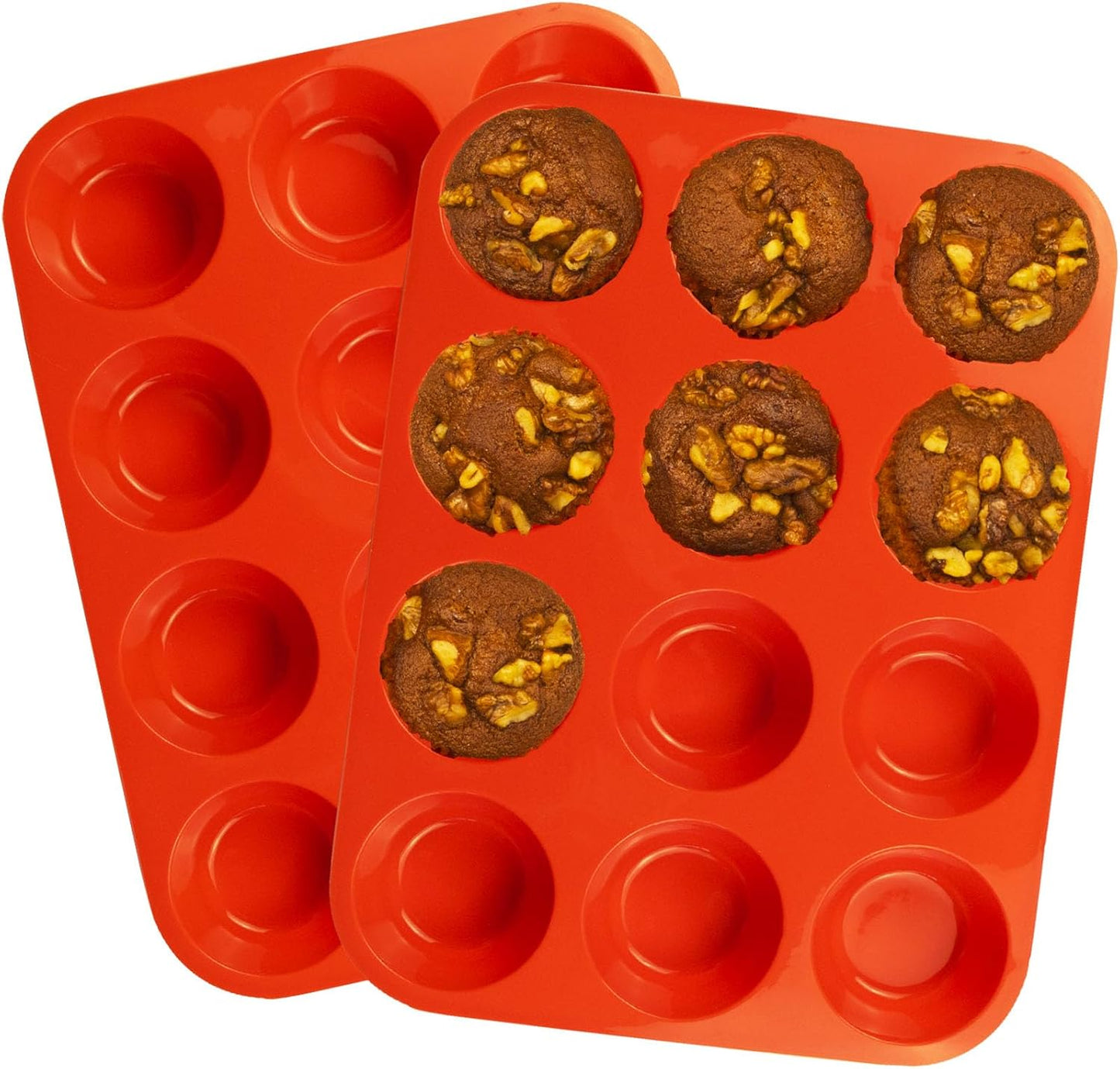 12 Cups Silicone Mini Muffin Pan Set, Nonstick Mini Cupcake Pans, BPA Free Small Muffin Tin for Baking, Set of 2 (Red+Red)