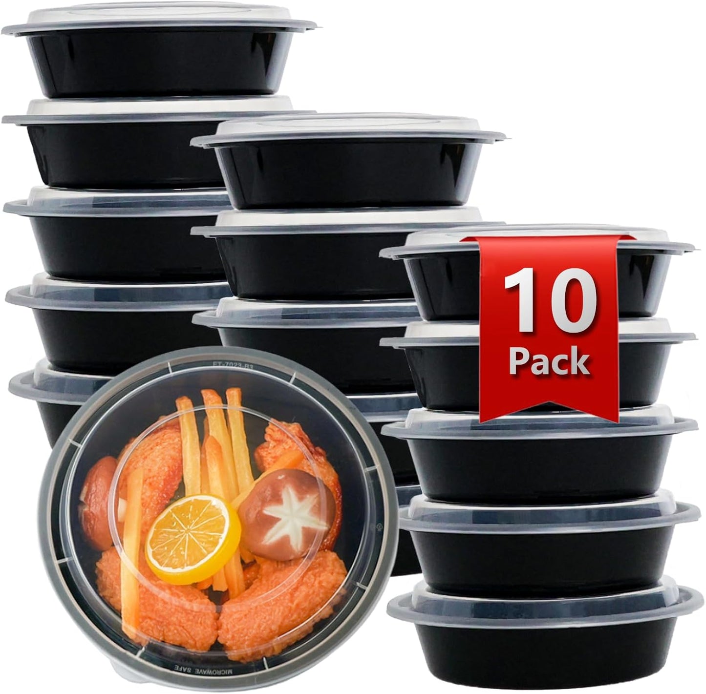 Meal Prep Containers Reusable 10 Pack-23 oz Food Storage Containers with Lids To Go Food Containers Takeout, Microwave Dishwasher Freezer Safe, Stackable, BPA Free, Plastic (Black)