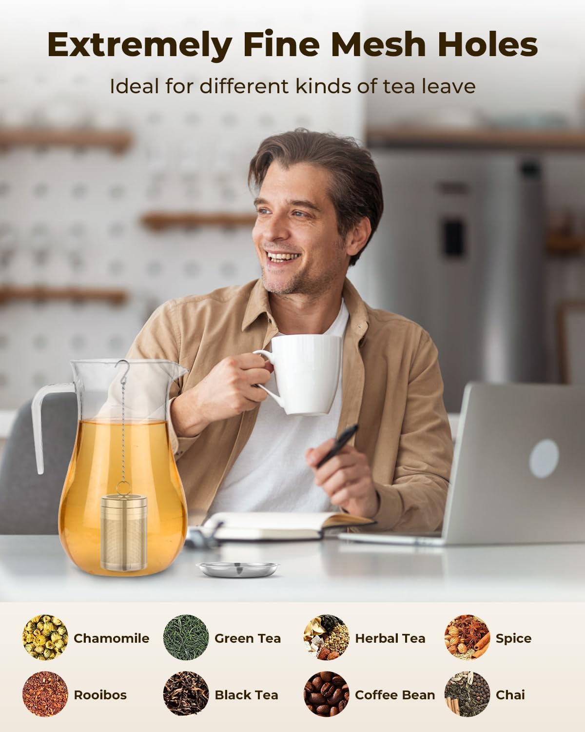 House Again 2 Pack Tea Infusers, Extra Fine Mesh Tea Strainers for Loose Tea, Updated Slim Threaded Lid & 304 Stainless Steel, Loose Leaf Tea Steeper for Brew Tea Spices & Seasonings