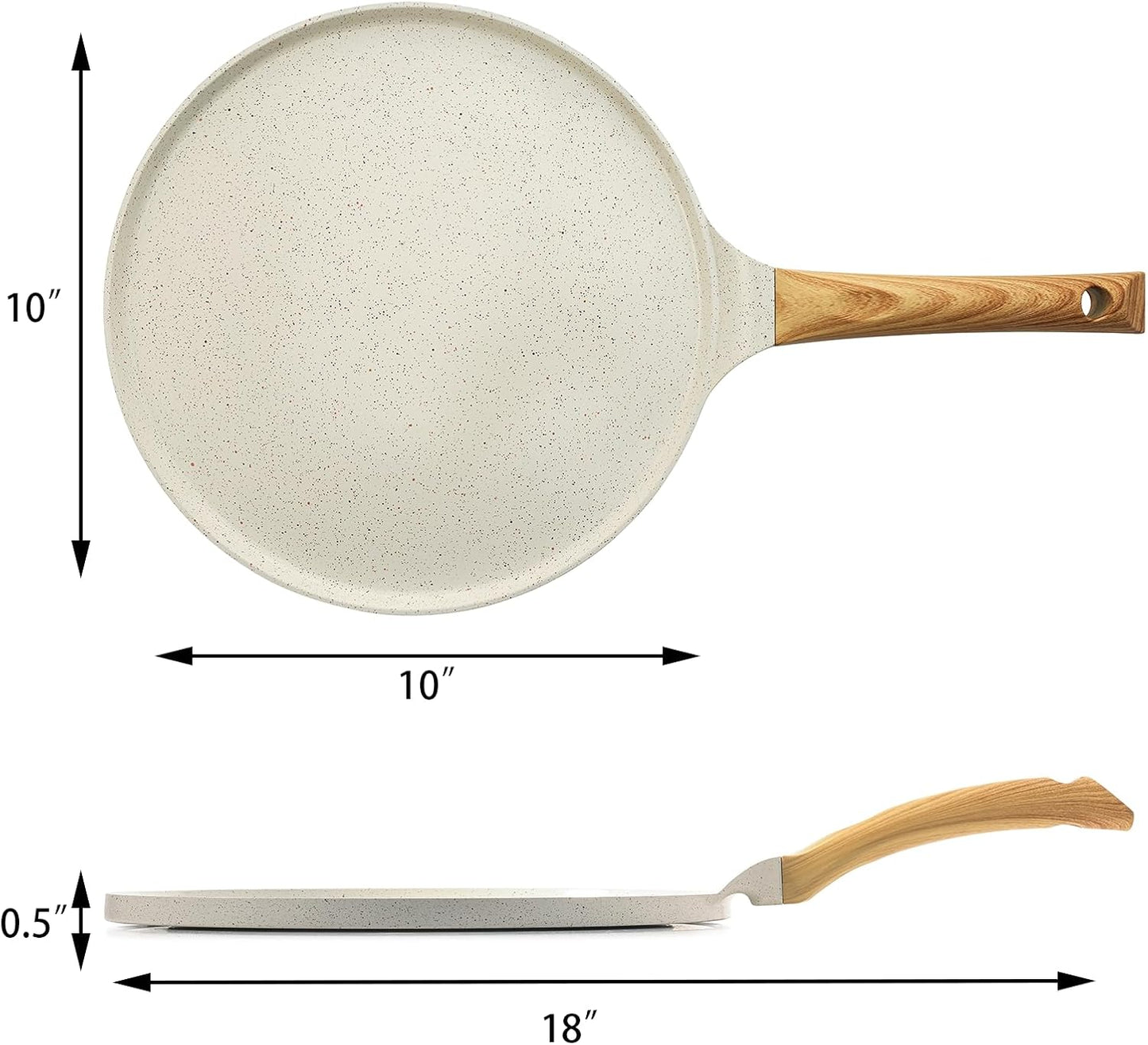 SENSARTE Nonstick Crepe Pan with Spreader, 10-Inch Natural Ceramic Coating Dosa Pan Pancake Flat Skillet Tawa Griddle with Stay-Cool Handle, Induction Compatible (White)