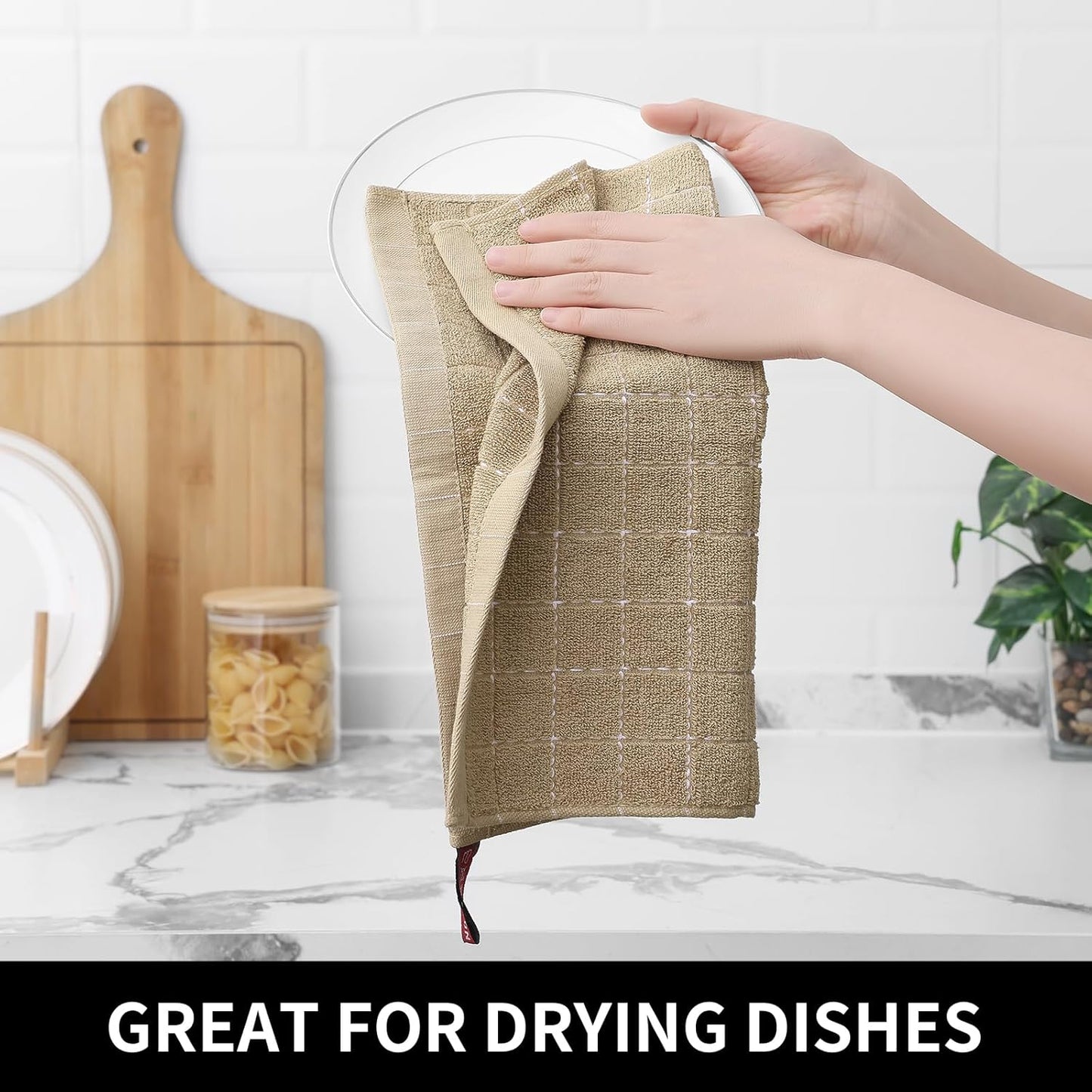 Homaxy 100% Cotton Terry Kitchen Dish Cloths, Ultra Soft and Absorbent Dish Towels for Kitchen, Perfect for Drying and Washing Dishes, 12 Pack, 12 x 12 Inches, Tan