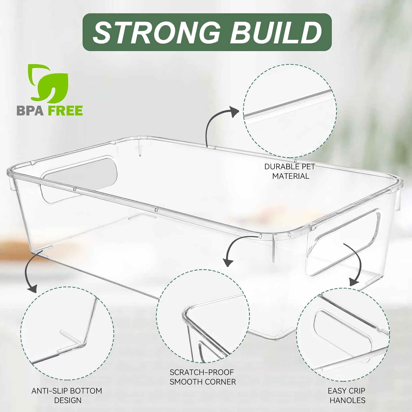 HOMER Clear Plastic Refrigerator Organizer Bins, 8 Pieces Refrigerator Organizers, Pantry Storage Bins, Perfect for Fridge Organizer, Kitchen Storage, and Cabin Organizer