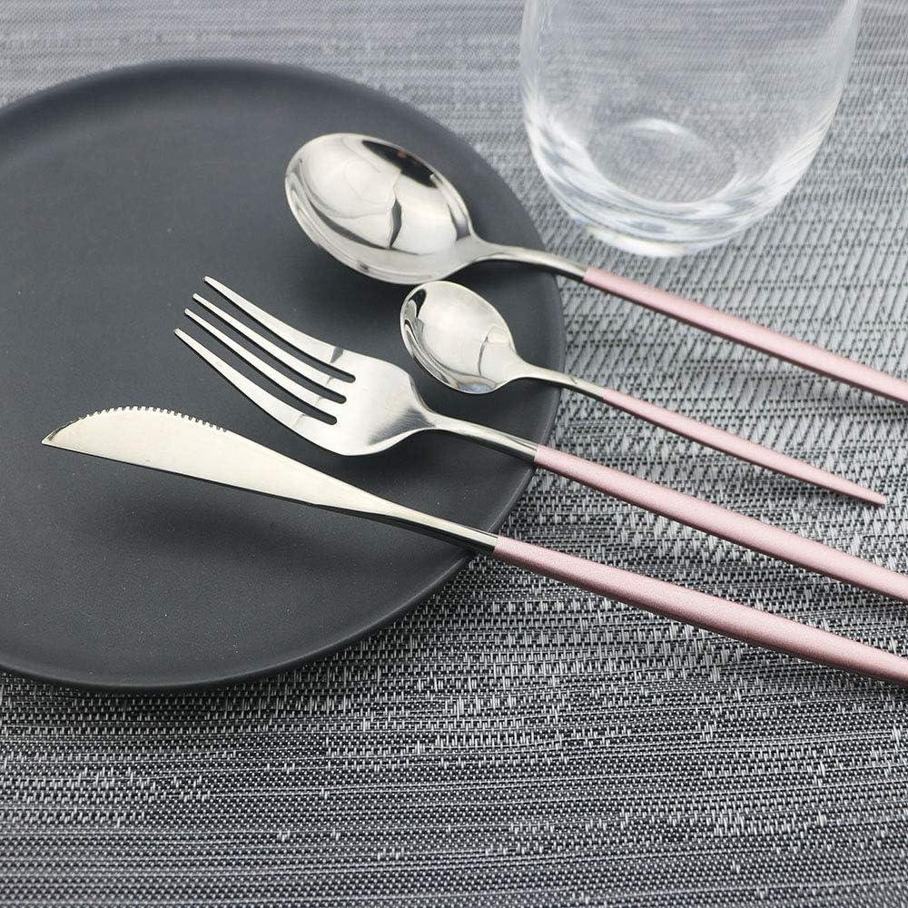 Pink Silver Silverware Set, JASHII 20-Piece Stainless Steel Satin Finish Flatware Set, Kitchen Utensil Set, Mirror Polished Tableware Cutlery Set for Home and Restaurant, Dishwasher Safe