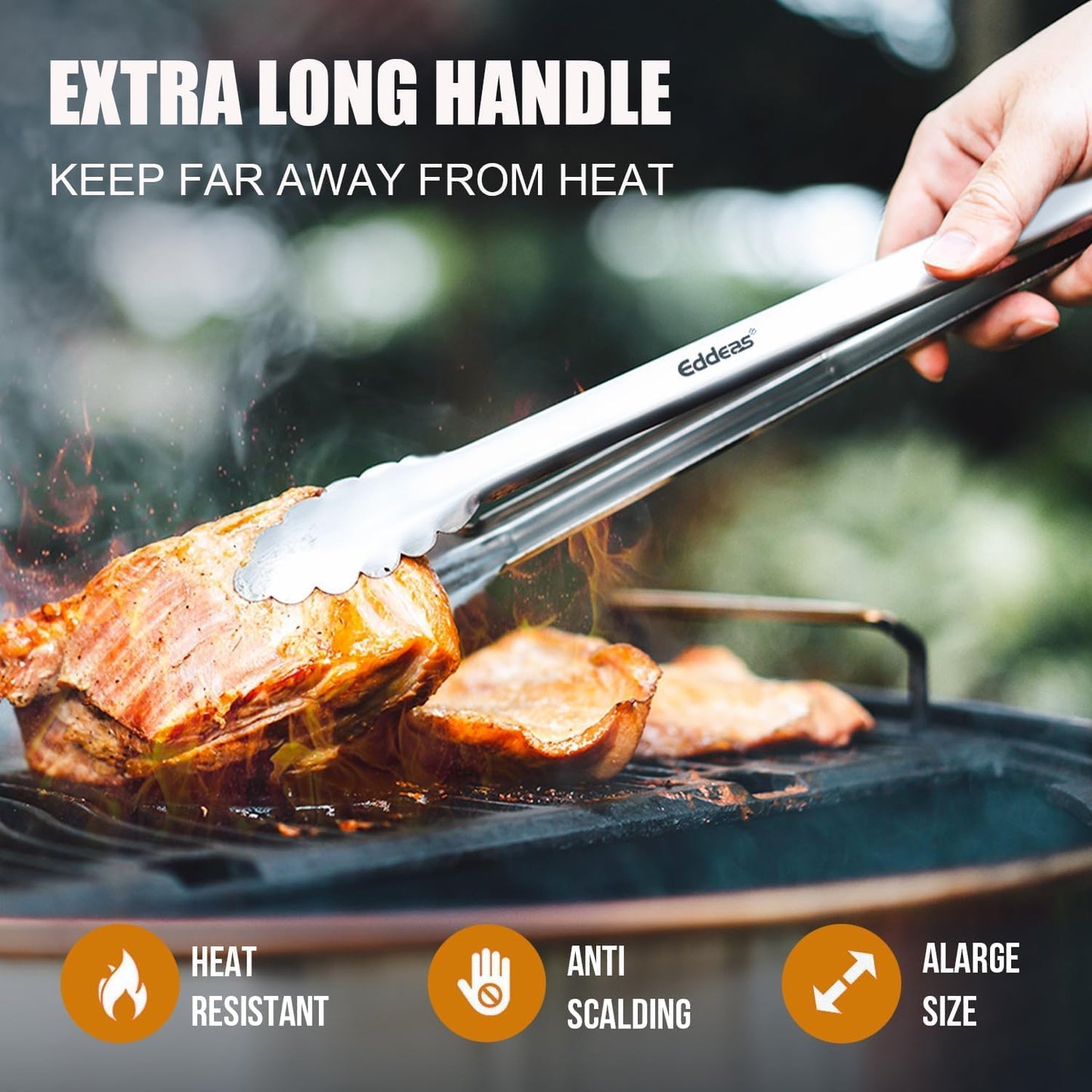 Grill Tongs, 600 Degrees Heat Resistant 17 Inch Extra Long BBQ Tongs, All Metal Kitchen tongs, Heavy Duty Stainless Steel Locking Tongs for Cooking, Grilling, Barbecue/BBQ, Buffet, 2 Pack