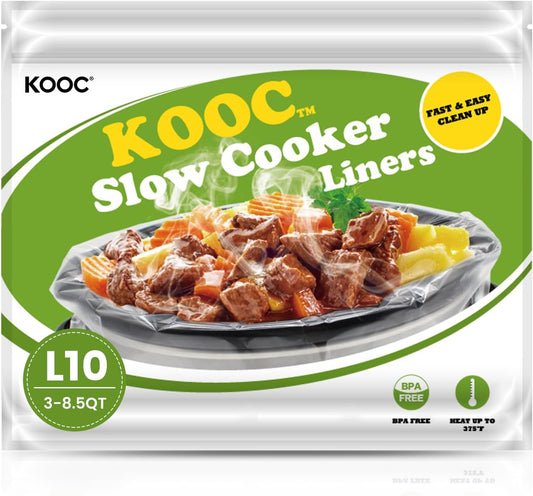 KOOC Slow Cooker Liners 13x21 inch 10 Count Large Size Disposable Pot Liners Cooking Bags Fit 3QT to 8.5QT Pot BPA Free Fresh Locking Seal Design