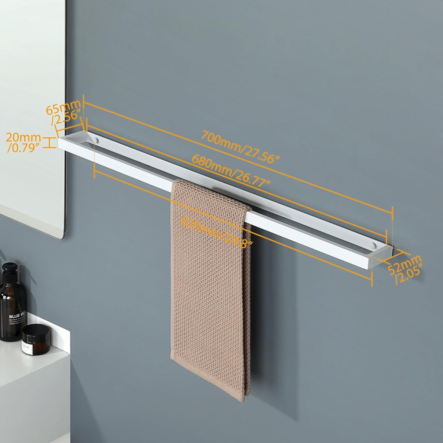 Alise Bath Towel Bar,Towel Holder Towel Rack Towel Hanger for Bathroom Lavatory Wall Mount,28 Inch SUS304 Stainless Steel Towel Rail,White Finish,GJF070-W