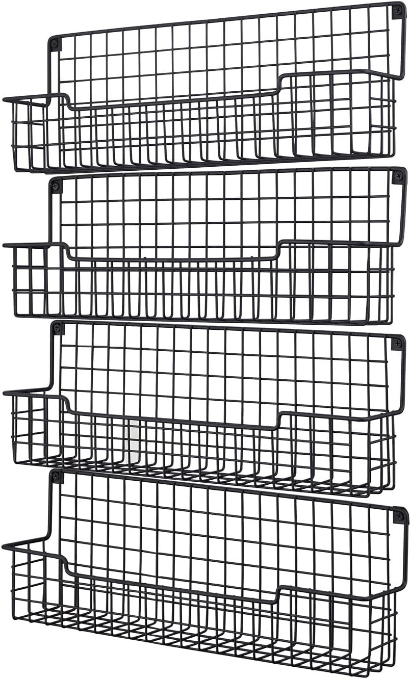 Spice Rack Wall Mount, Spice Organizer for Cabinet & Pantry Door, Set of 4 Hanging Spice Rack Saving Space for Kitchen, Black