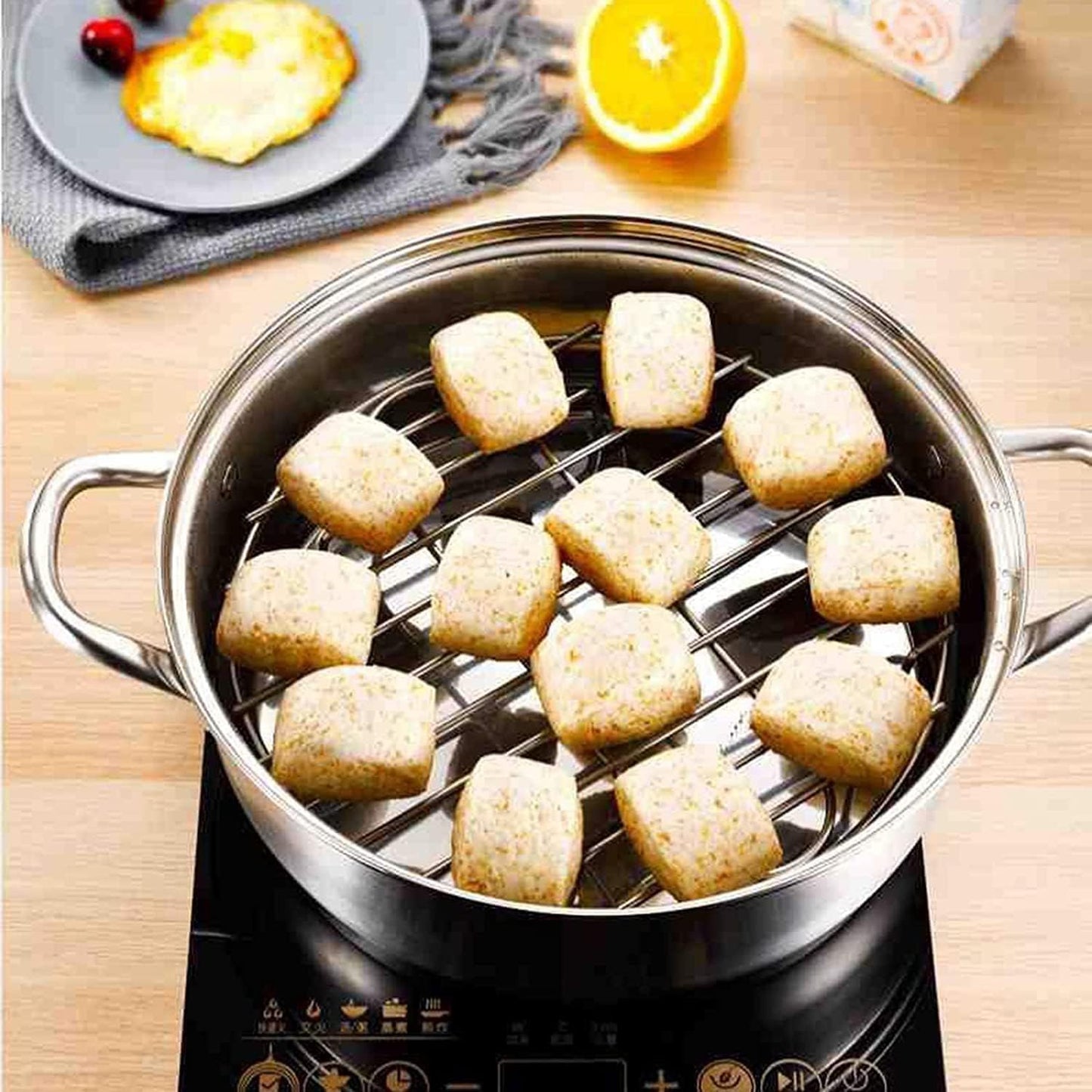 9" Round Cooking Rack Versatile Stainless Steel Grid Grill Steamer Rack, Fits Air Fryer Pot Pressure Cooker Canning