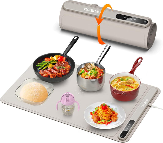 Electric Warming Tray - Full Surface Heating,Rollable & Portable,Premium Silicone Nano-Material,3 Temperature Settings,Auto Shut-Off -Versatile Food Warmer for Gatherings,Parties,Everyday Use