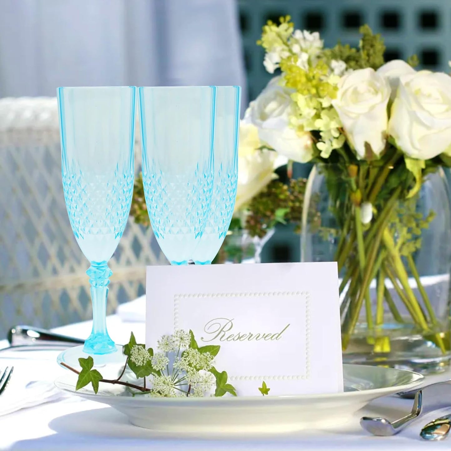 Plastic Champagne Flutes, 48PCS Light Cyan Wine Glasses Goblets Reusable Champagne Flute for Weddings, Bachelor Parties, Toasting, and Events(48,Light Cyan)