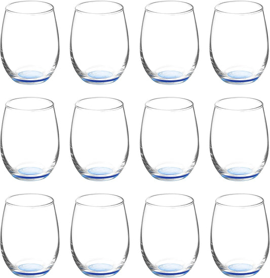 DISCOUNT PROMOS Stemless Wine Glasses by ARC 5.5 oz. Set of 12, Bulk Pack - Perfect for Hotel, Bar, Restaurant or Lounge - Blue