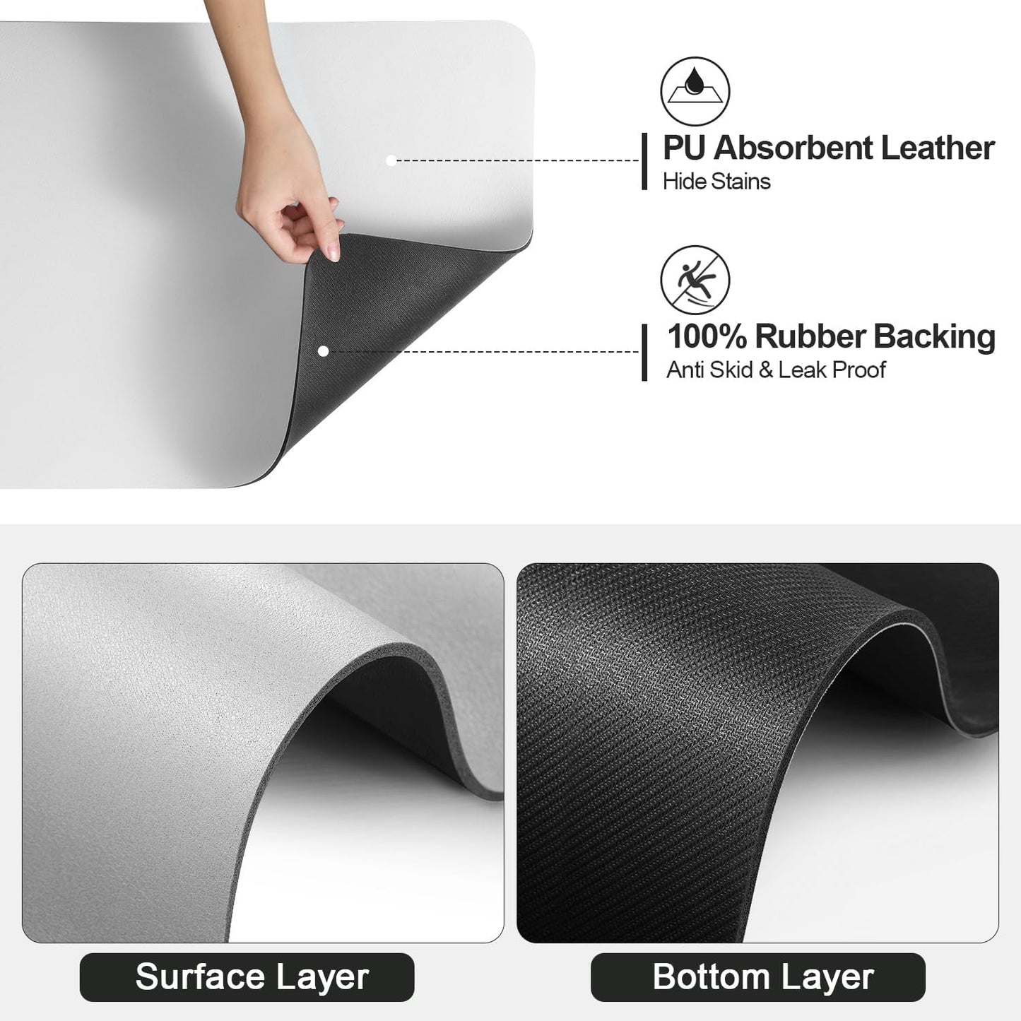 Dish Drying Mat for Kitchen Counter | Coffee Bar Mat for Countertops | Heat Resistant Drainer Mat with Non-slip Rubber Backed | Hide Stain Kitchen Absorbent Draining Mat | Light Grey 18"x28"