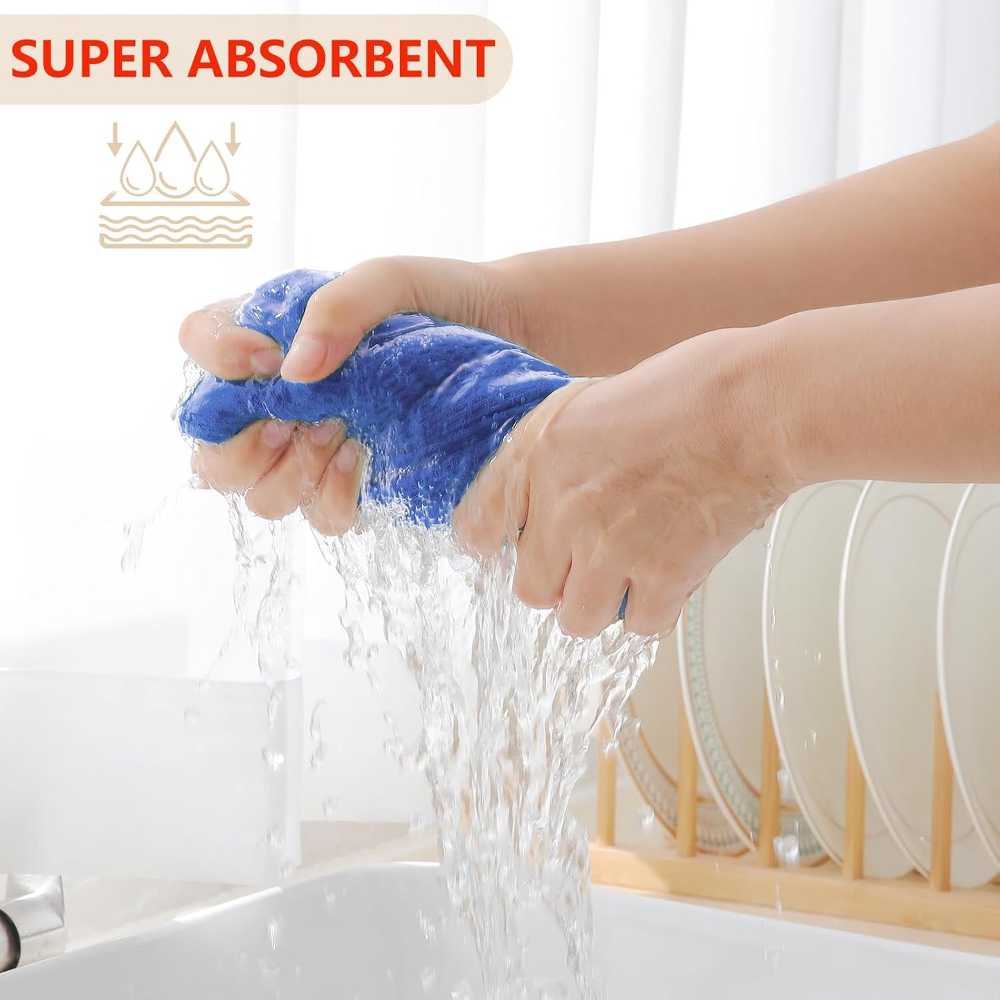 Homaxy 100% Cotton Waffle Weave Kitchen Dish Towels, Ultra Soft Absorbent Quick Drying Cleaning Towel, 13 x 28 Inches, 8-Pack, Blueberry