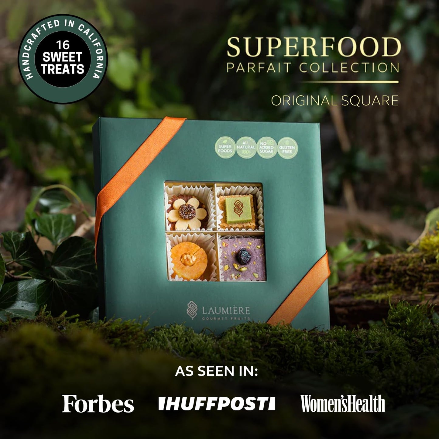 Laumière Gourmet Fruits - Dried Fruit Gift Baskets - Superfood Parfait Collection - Square (16 Pcs) - Premium Nuts Gift Basket - Healthy Snack Boxes for Adults- Vegan, Gluten Free Food Box - No Added Cane Sugar