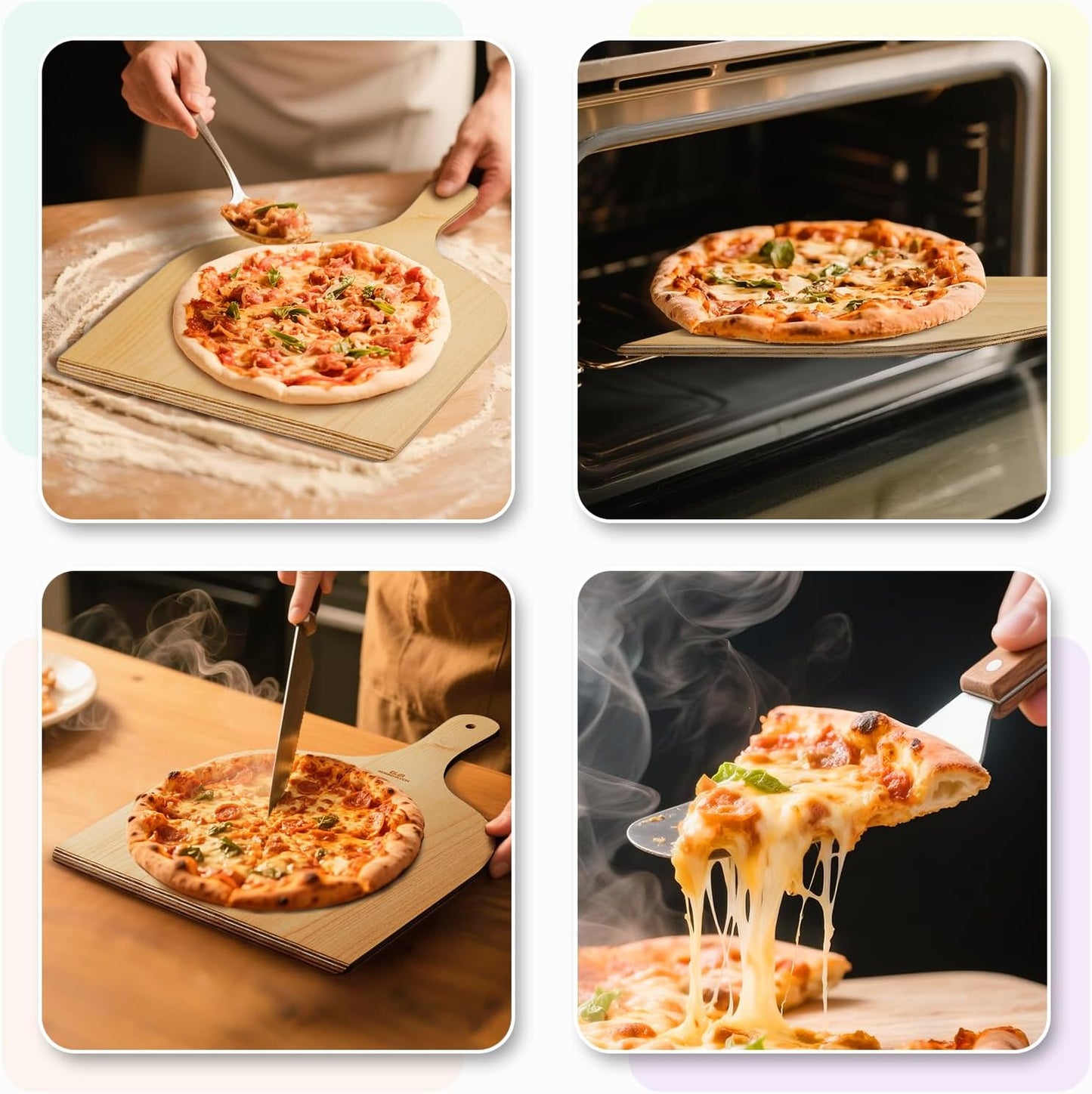 G.a HOMEFAVOR 2 Pack Wooden Pizza Peel - Pizza Paddle Spatula 12 inch with Wood Handle, Oven Accessory for Pizza Making, Large Cutting Board for Transferring Pizza