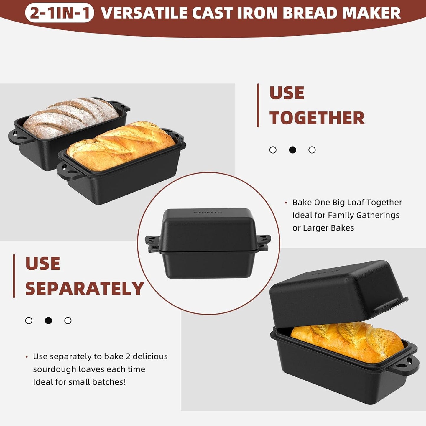 9×5 Inch Cast Iron Loaf Pan with Lid, 2 in 1 Loaf Bread Baking Pans for Homemade Bread, 2 Piece Set