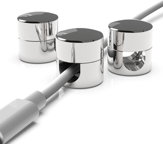 Cable Anchors for Desk Organization | Premium Aluminum Cord Organizers | Charger + Cable Management Clips for Home & Office | Stylish, Sturdy, & Functional | (3 Pack) (Silver)