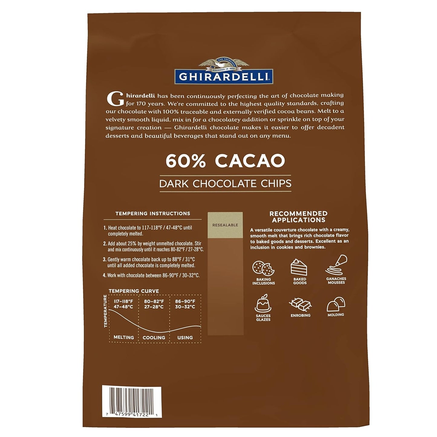 Ghirardelli Chocolate Company 60% Cacao Dark Chocolate Chips, 5lb (Pack of 2)