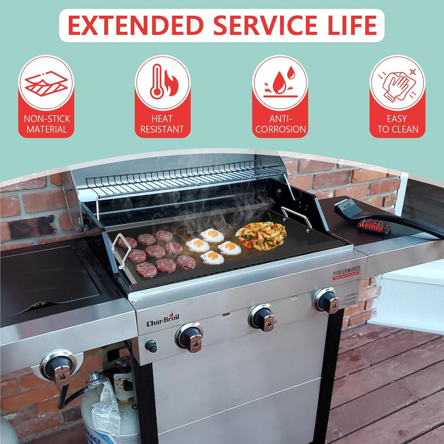 463367016 Full Size Griddle Insert for Charbroil Tru-Infrared 3 Burner 463242516 463346017 466242615 466242616, Carbon Steel Flat Top Griddle Plate for Charbroil Commercial G466-0025-W1, G472-0028-W1