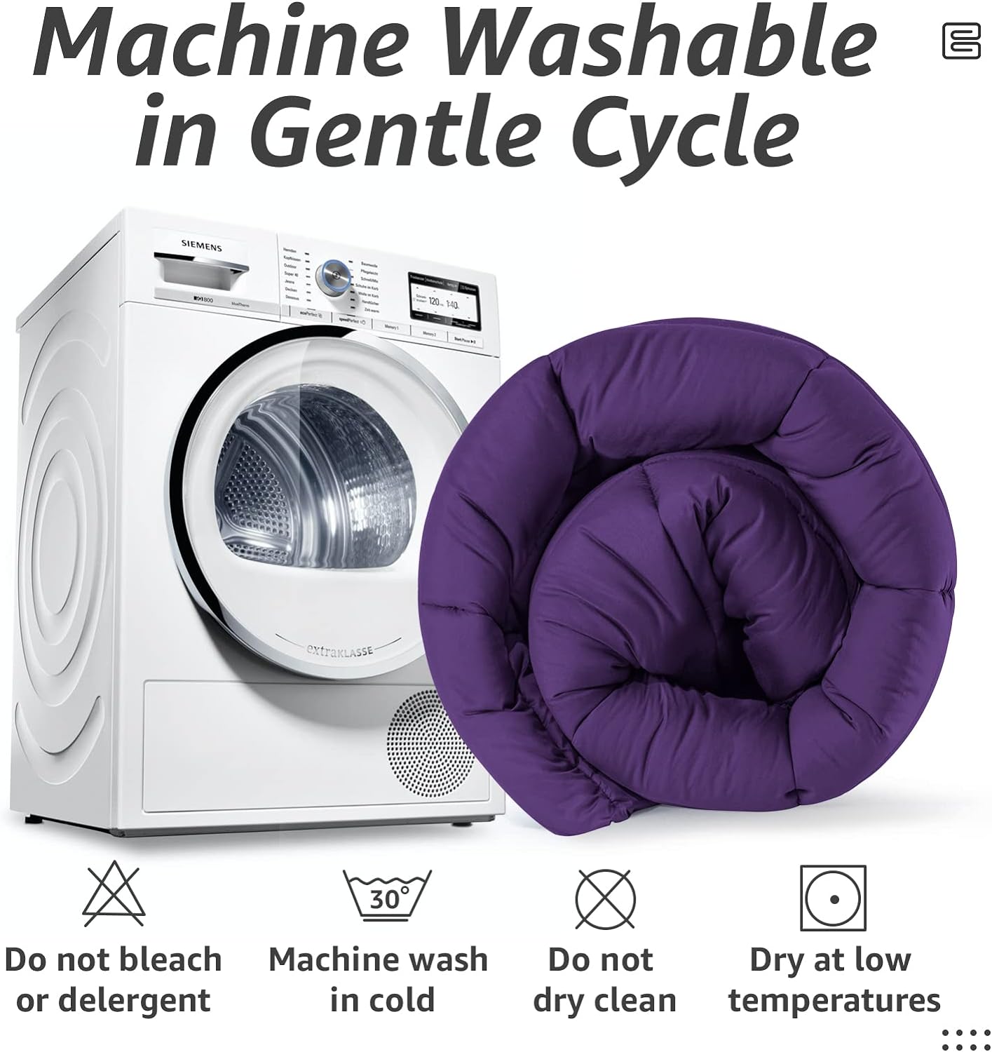 HYLEORY All Season Queen Size Bed Comforter - Cooling Goose Down Alternative Quilted Duvet Insert with Corner Tabs - Winter Warm - Machine Washable - Purple