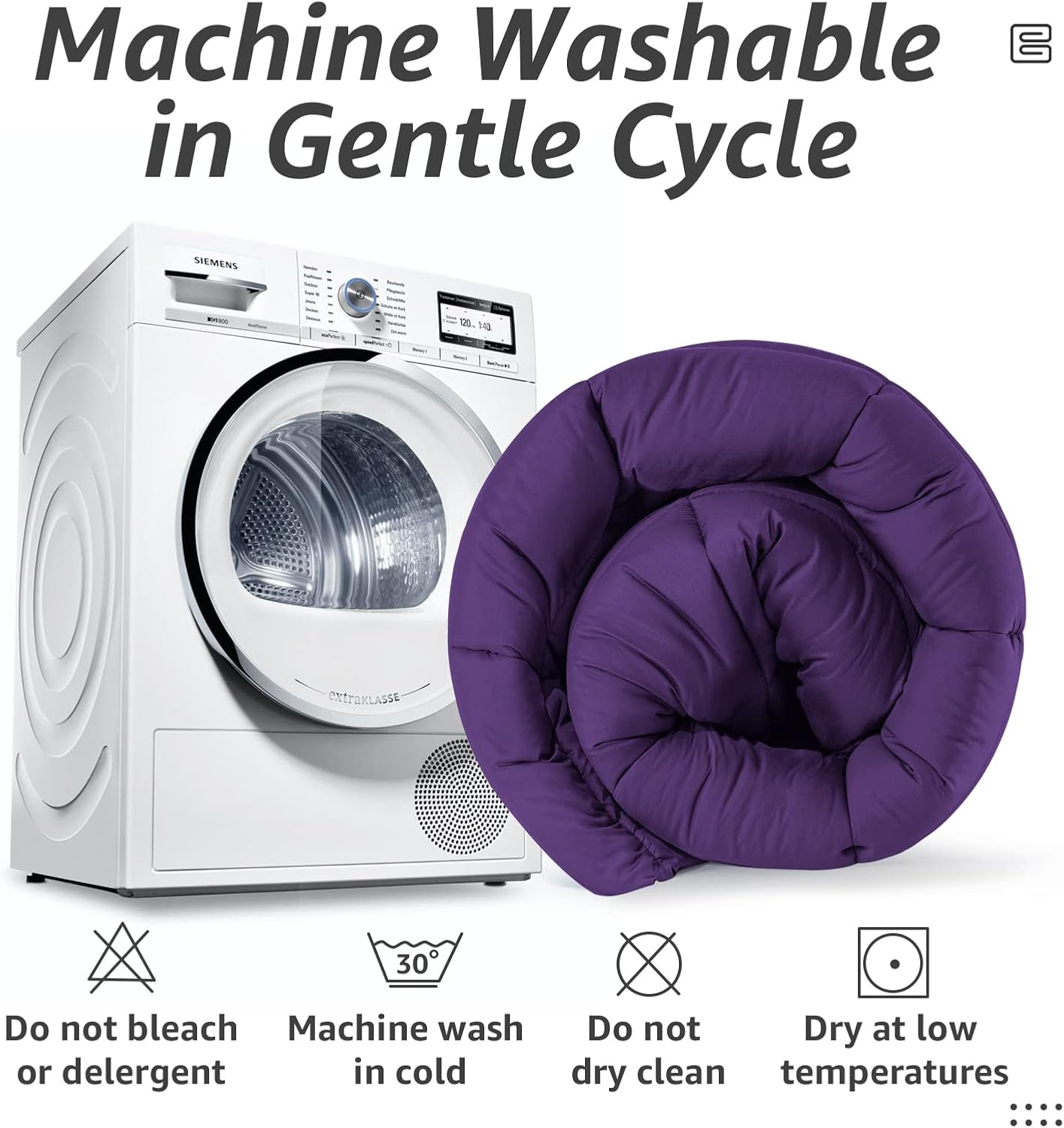 HYLEORY All Season Twin Size Bed Comforter - Cooling Goose Down Alternative Quilted Duvet Insert with Corner Tabs - Winter Warm - Machine Washable - Purple