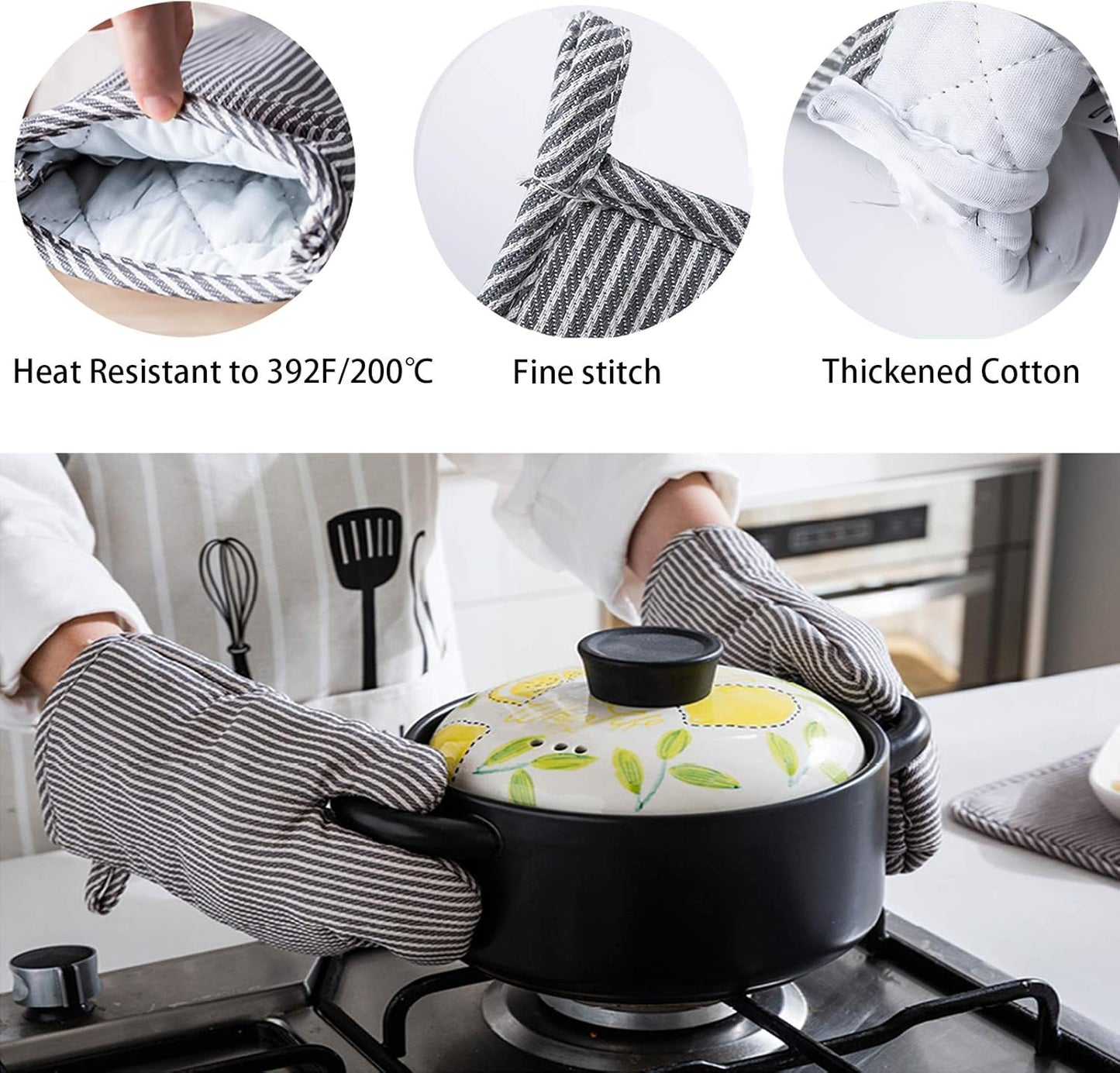 4Pcs Oven Mitts and Pot Holders, Heat Resistant Oven Mitts Set with Pothholder,Heat Resistant Microwave Gloves Safe for Baking,Cooking, BBQ