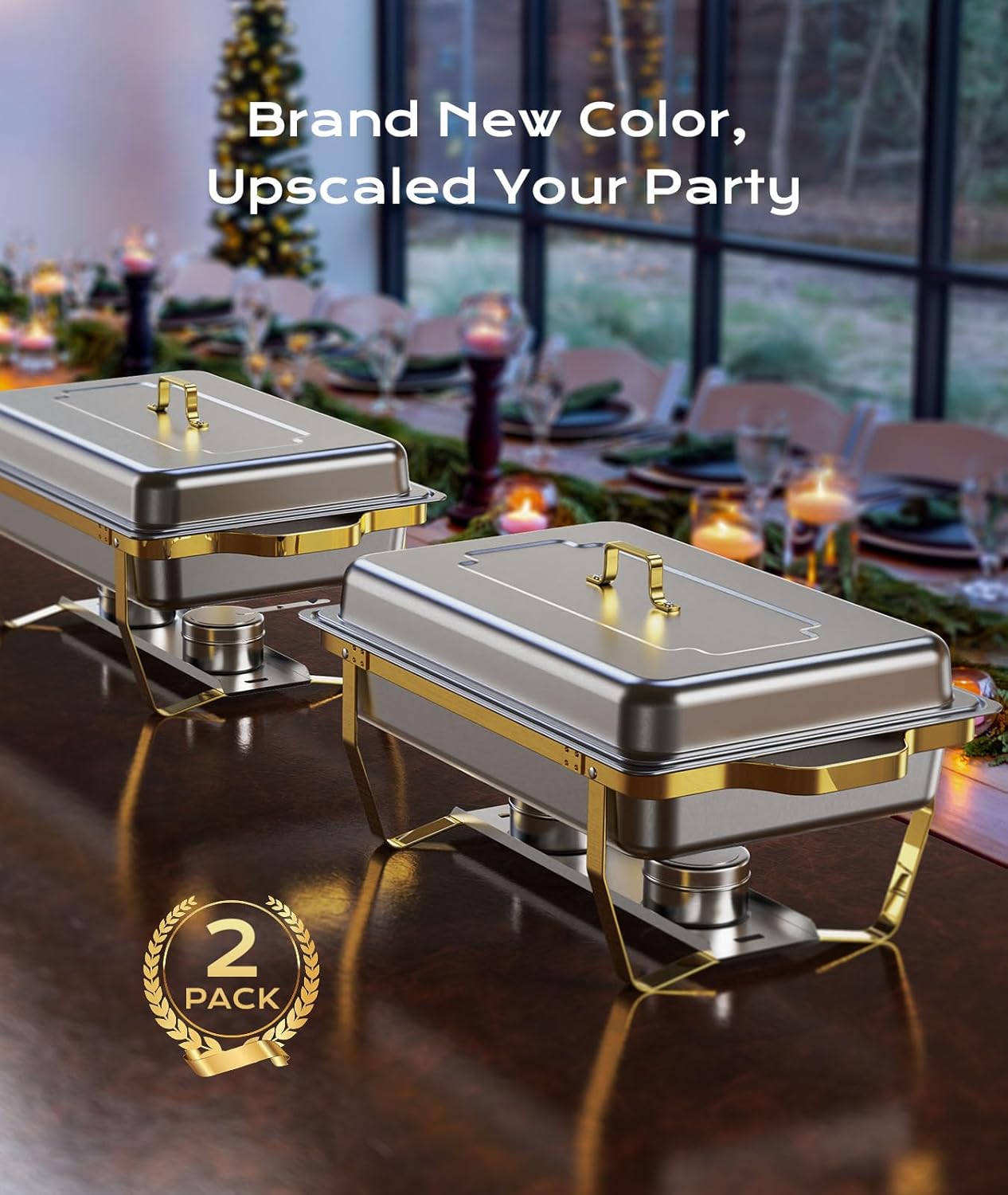 Chafing Dishes for Buffet 2 Pack, 9QT [Elegant Gold and Silver Colors] Stainless Steel Chafing Dish Buffet Set [Sturdy and High Grade] Chafers and Buffet Warmers Sets for Any Party with Complete Set