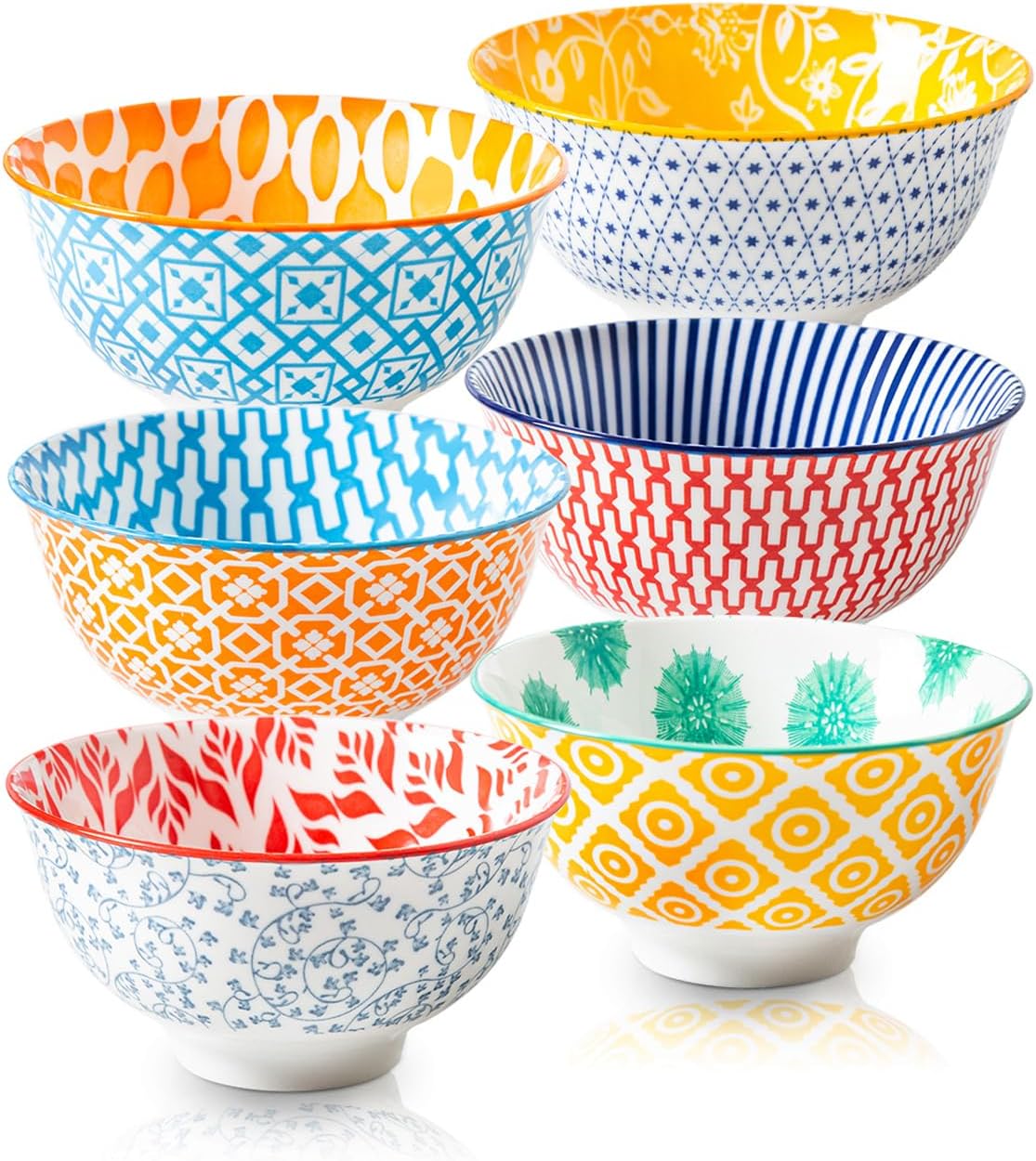 Ceramic Dessert Bowls Set - 12 Oz Small Cereal Bowls 4.75 Inch Ice Cream Bowl for Fruit, Snack, Side Dishes, Dipping Sauce - Microwave Dishwasher Safe - Set of 6 - Assorted Colors