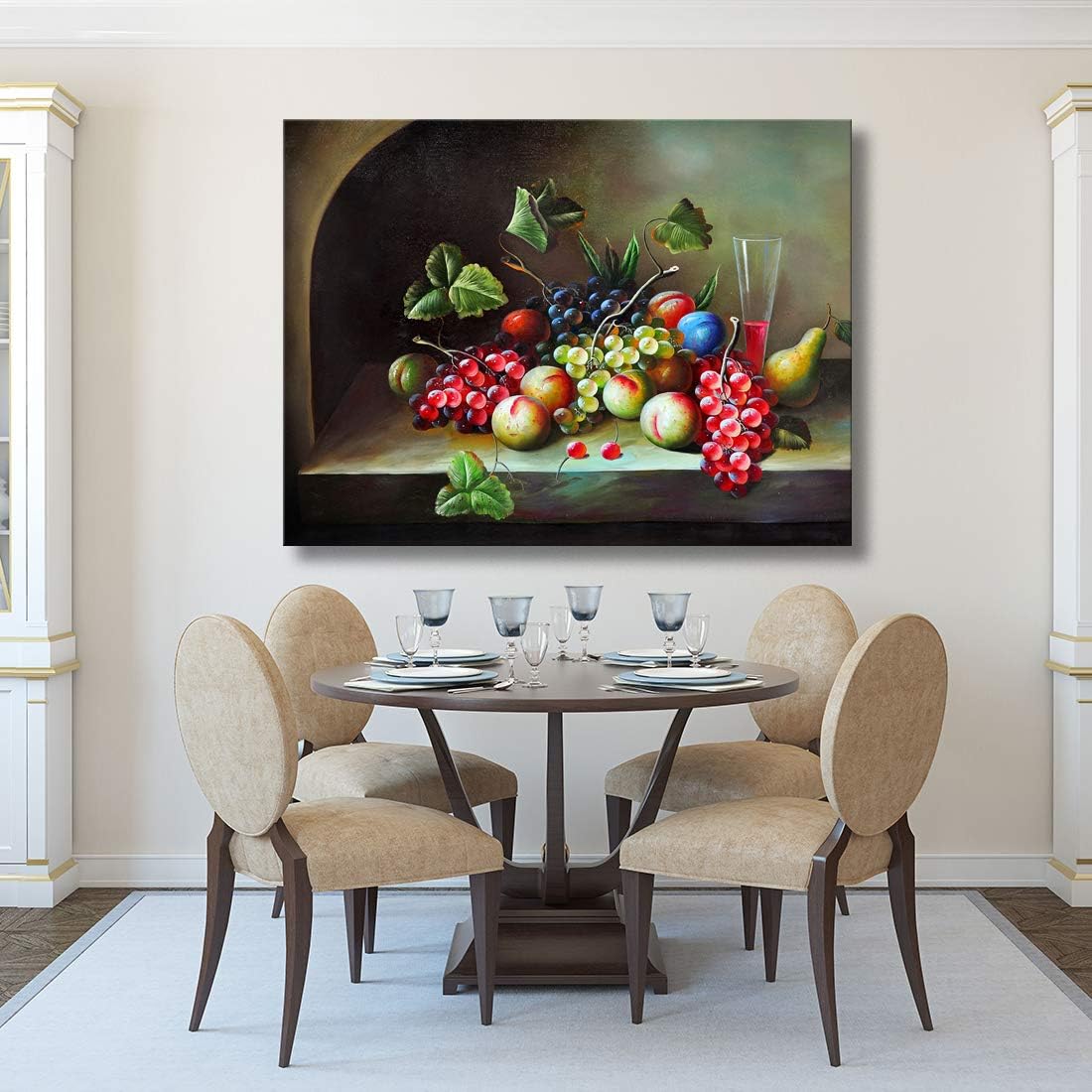 Looife Kitchen Still Life Canvas Wall Art, 48x32 Inch Gallery Wrapped Vintage Fruit Painting Picture Prints Wall Decor, Food Art Deco for Dining Room and Bar Wall Decoration