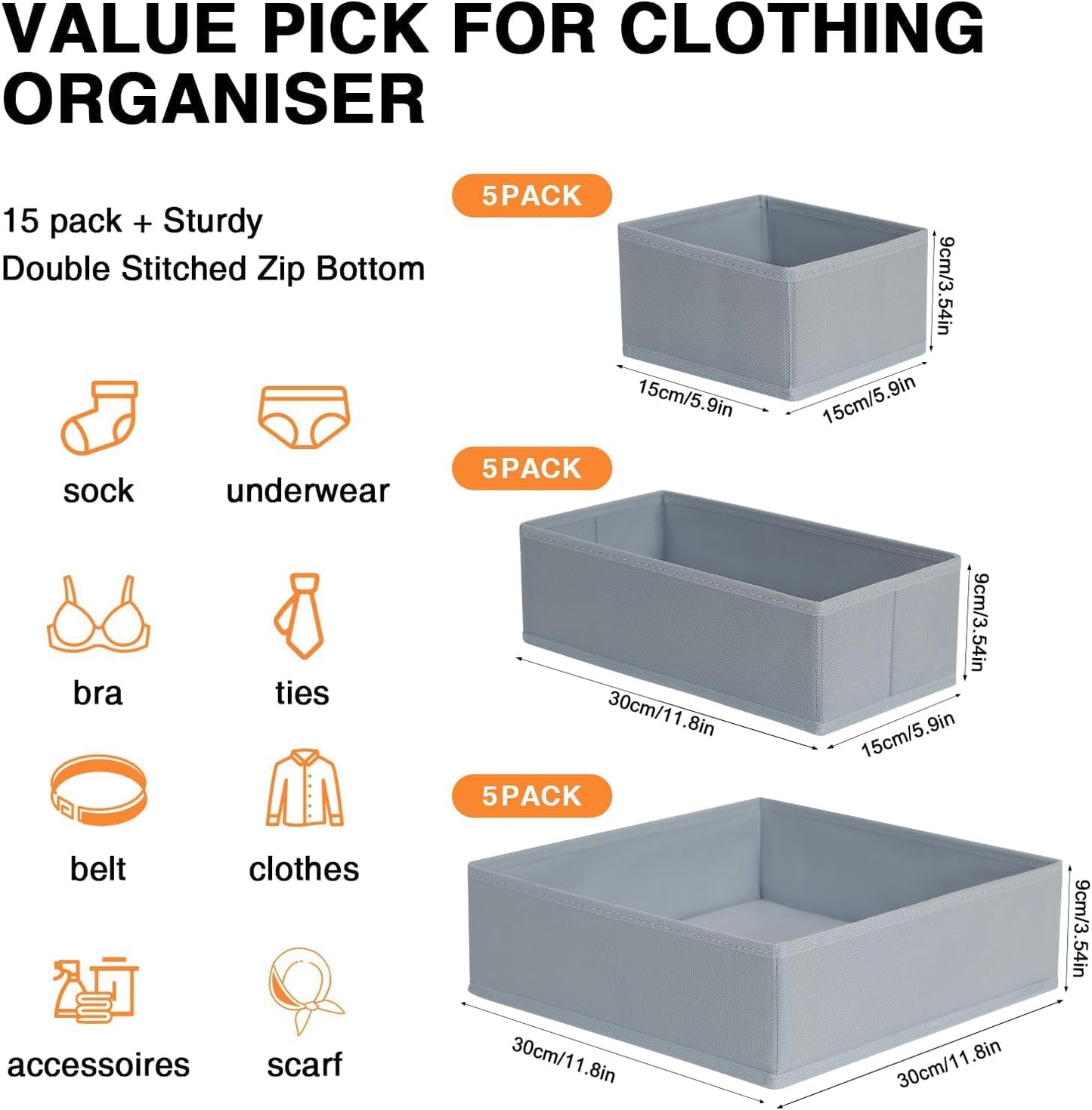 DIMJ Drawer Organizer Clothes 18 Pack - Foldable Baby Organizers and Storage & Dresser Organizer for Bedroom, Closet - Nursery Organization Dresser Dividers for underwear, Sock,Bra, Belt, Tie, Gray