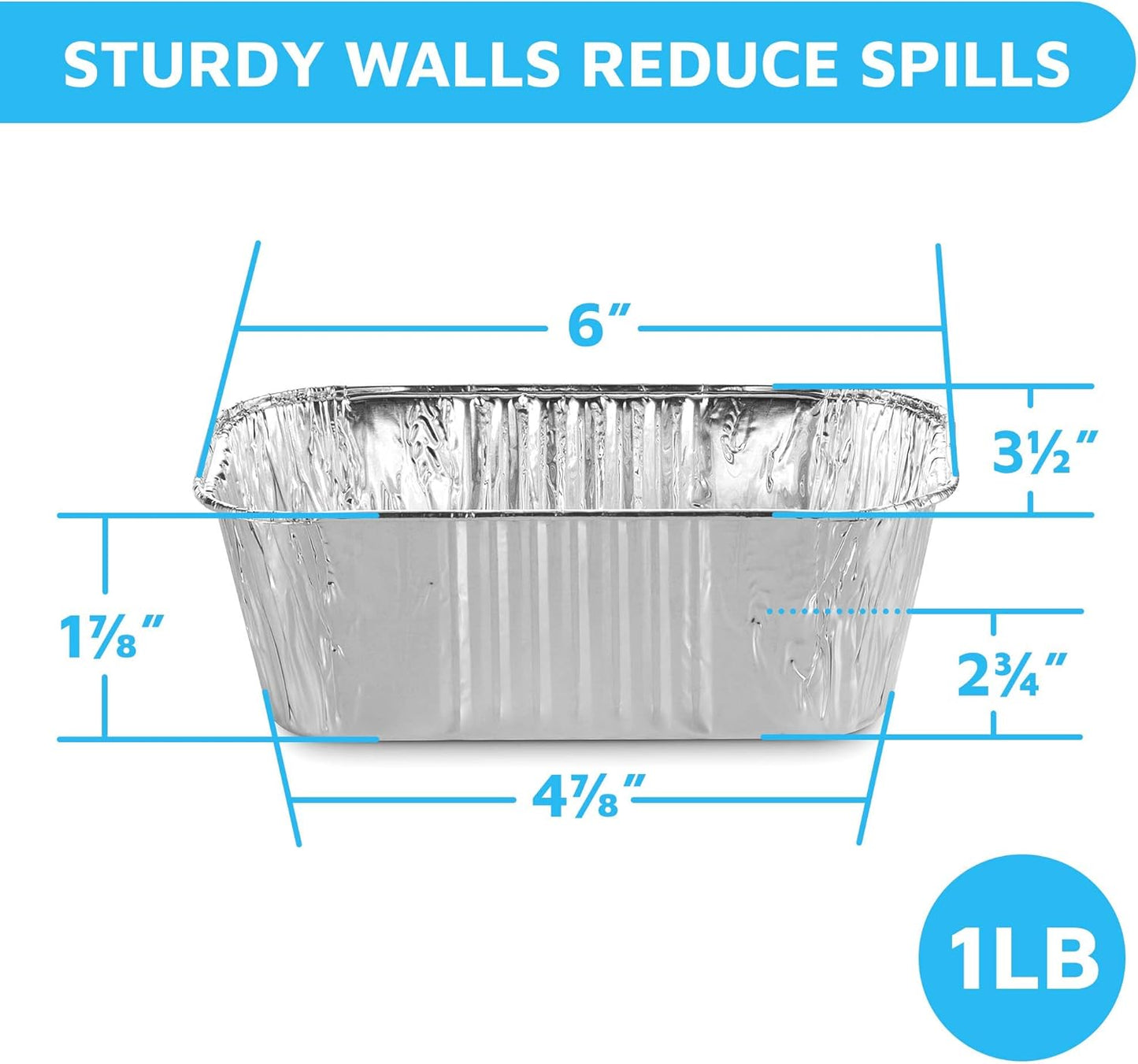 MontoPack Aluminum Disposable Loaf Pans | Deep Standard Size 6" x 3.5" Extra Thick Foil Bread Containers for Baking, Food Storage & Takeout | Eco-Friendly & Recyclable | Bulk 50-Pack 2 Pound Trays