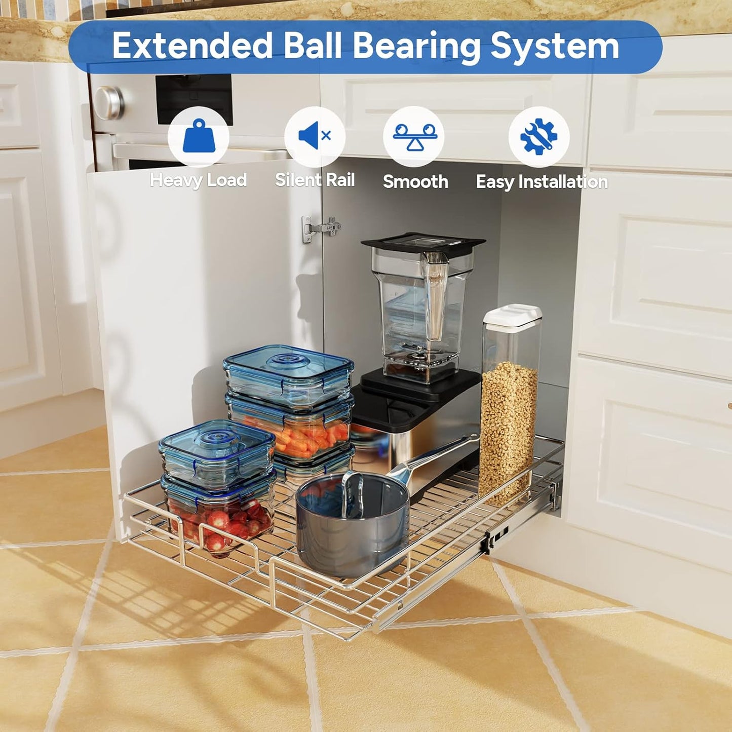 ROOMTEC Pull Out Cabinet Organizer, Cabinet Pull Out Shelves 20" W x 21" D, Heavy Duty Cabinet Drawers Slide Out Kitchen Cabinet Organizers Storage Shelf