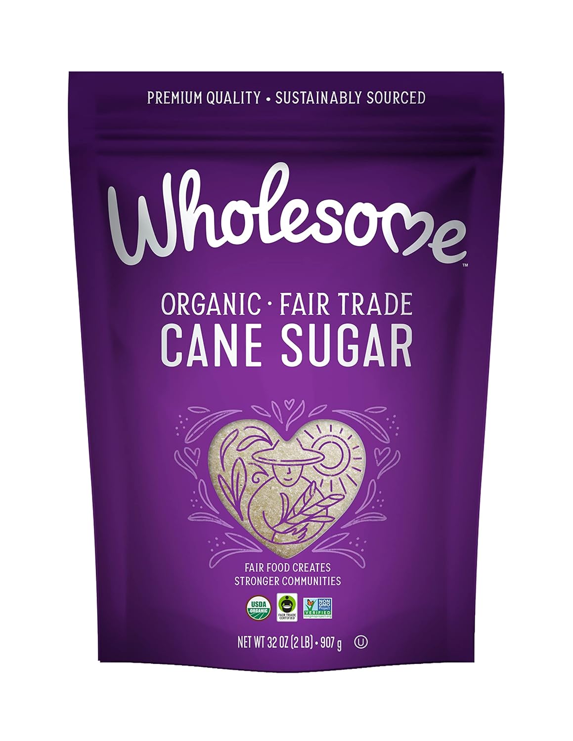 Wholesome Sweeteners 32-Ounce Organic Cane Sugar, Fair Trade, Non GMO, Gluten Free, Pure & Vegan, for Baking and Sweetening, 12 Pack