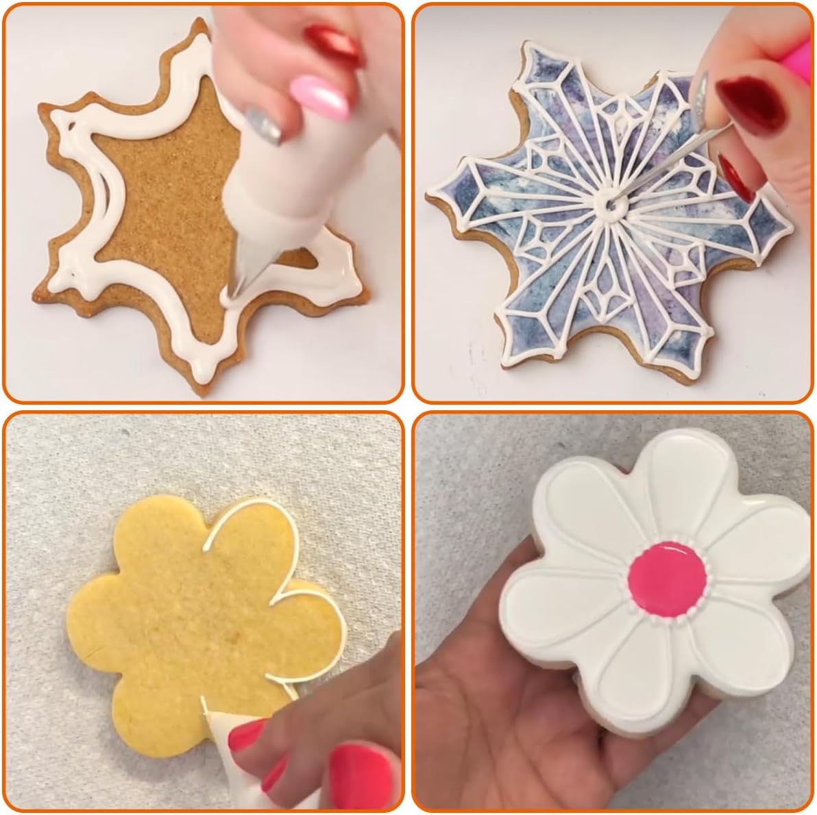 Basic Cookie Cutters 16Pcs, Star Round Flower Snow Shapes Cookie Cutter 4 Size, Biscuit Fondant Cutters Pancake Molds for Baking Decorating Daily Holiday Birthday Party
