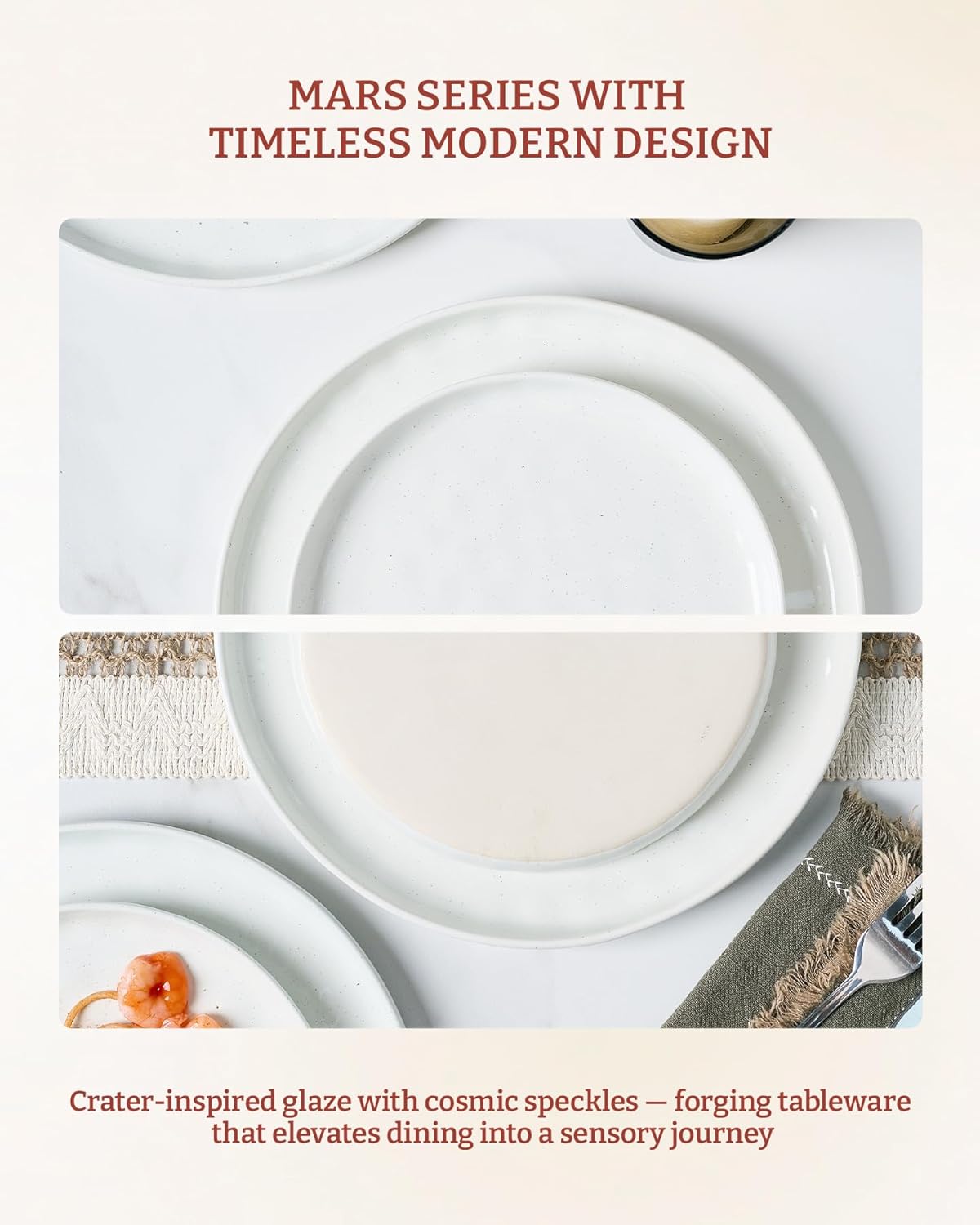 Famiware Mars Plates and Bowls Set, 12 Pieces Dinnerware Sets, Dishes Set for 4, White