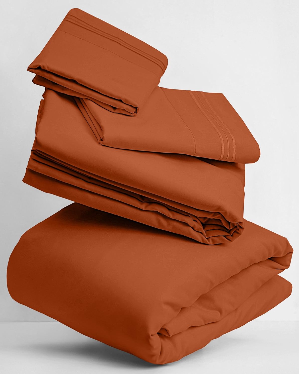 Mellanni Twin Sheets Set - 3 PC Iconic Collection Bedding - Hotel Luxury, Extra Soft, Cooling Bed Sheets - Wrinkle, Fade, Stain Resistant (Twin, Terracotta)