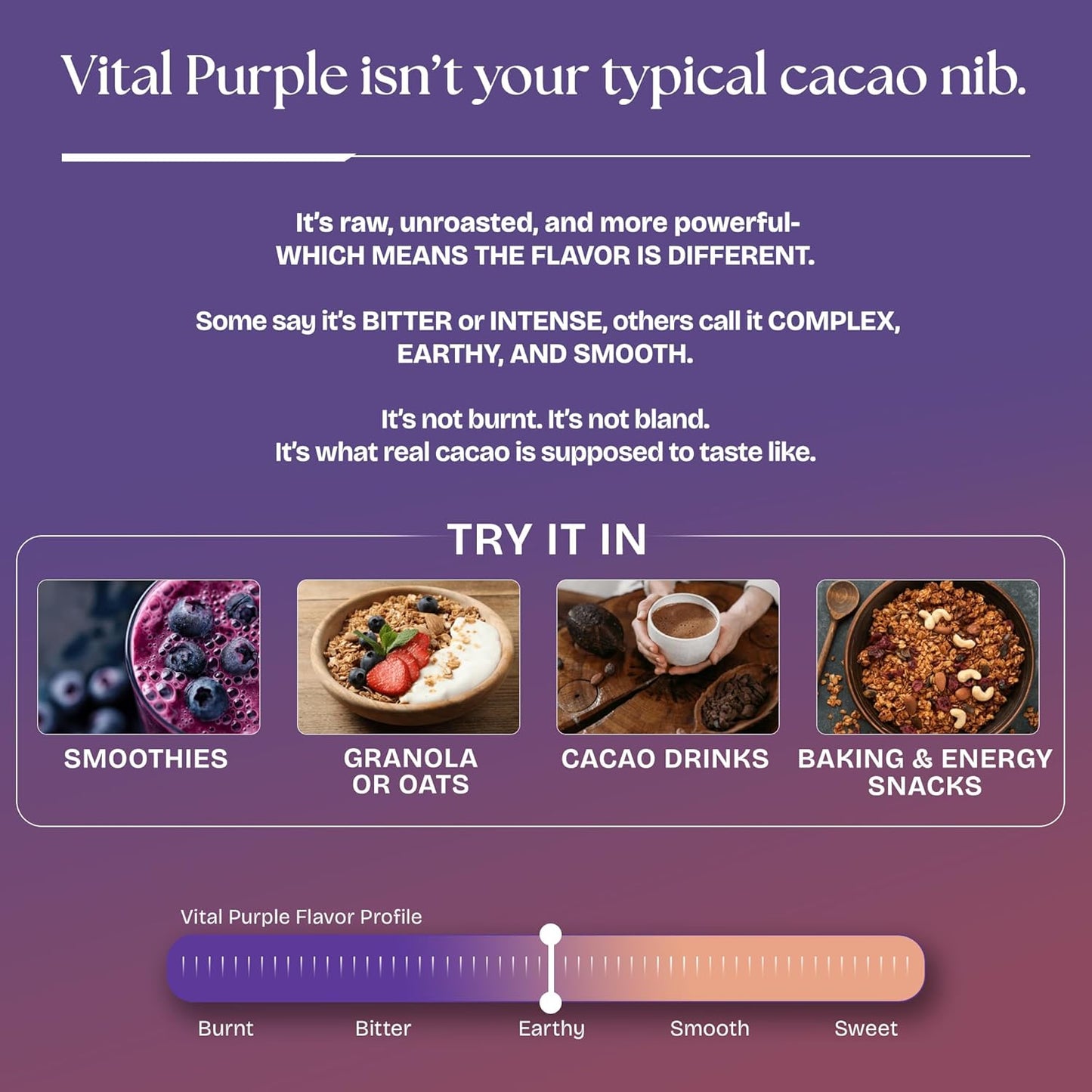Vital Purple High Flavonal 100% Raw Cocoa Energy Nibs – 900mg Flavanols, Purple Cacao, Unroasted & Unfermented - Clean Fuel for Performance & Recovery (10 oz)