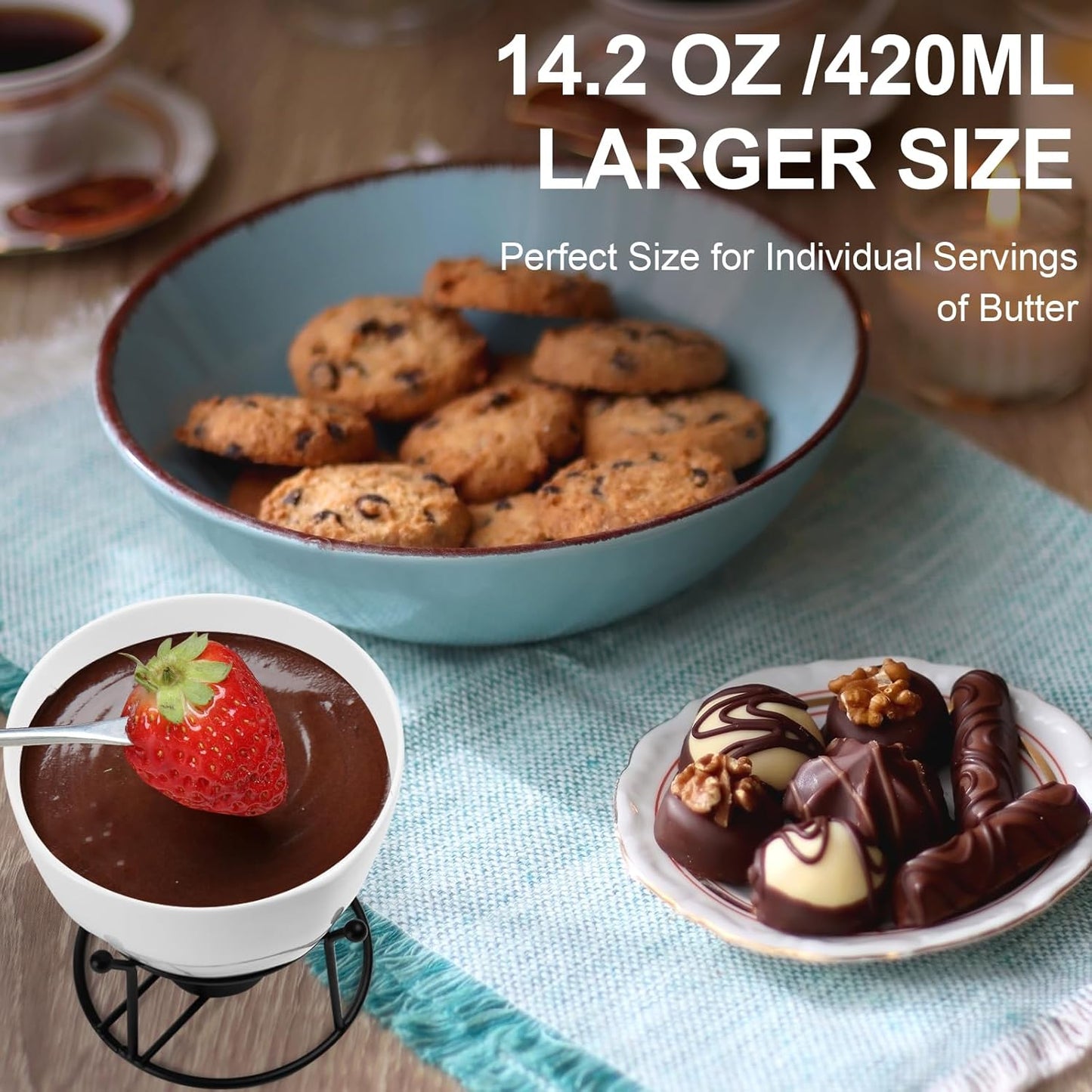 4 Pieces Butter Warmers,420ml Large Butter Warmer for Seafood Cheese,with 20 Pieces Tealight Candles Set for Melting Butter Chocolate Birthday Anniversary Christmas-White