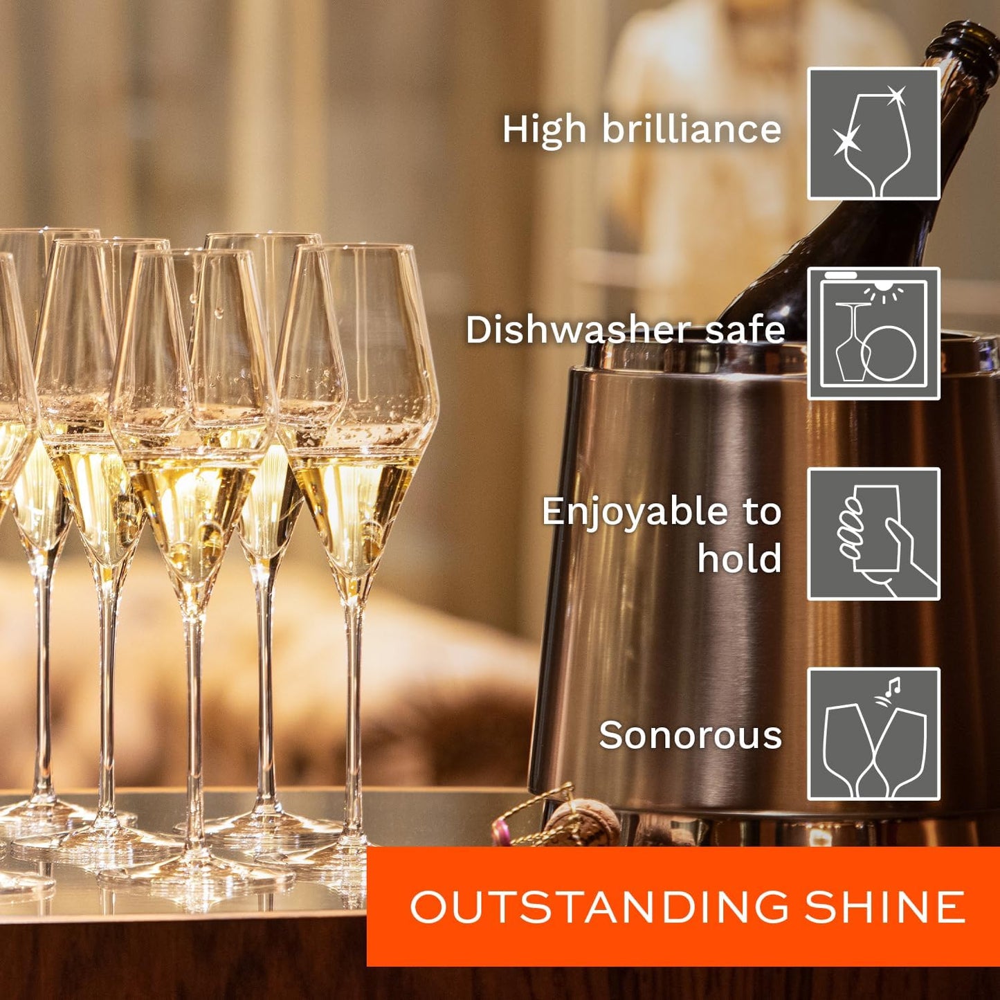 Stölzle Lausitz Set of 4 Glass Champagne Flutes (QUATROPHIL). Dishwasher Safe Lead-Free Crystal Champagne Glasses (10.25Fl oz) Break-Resistant Mimosa Glasses, Mimosa Flutes - Genuine Stölzle Glassware