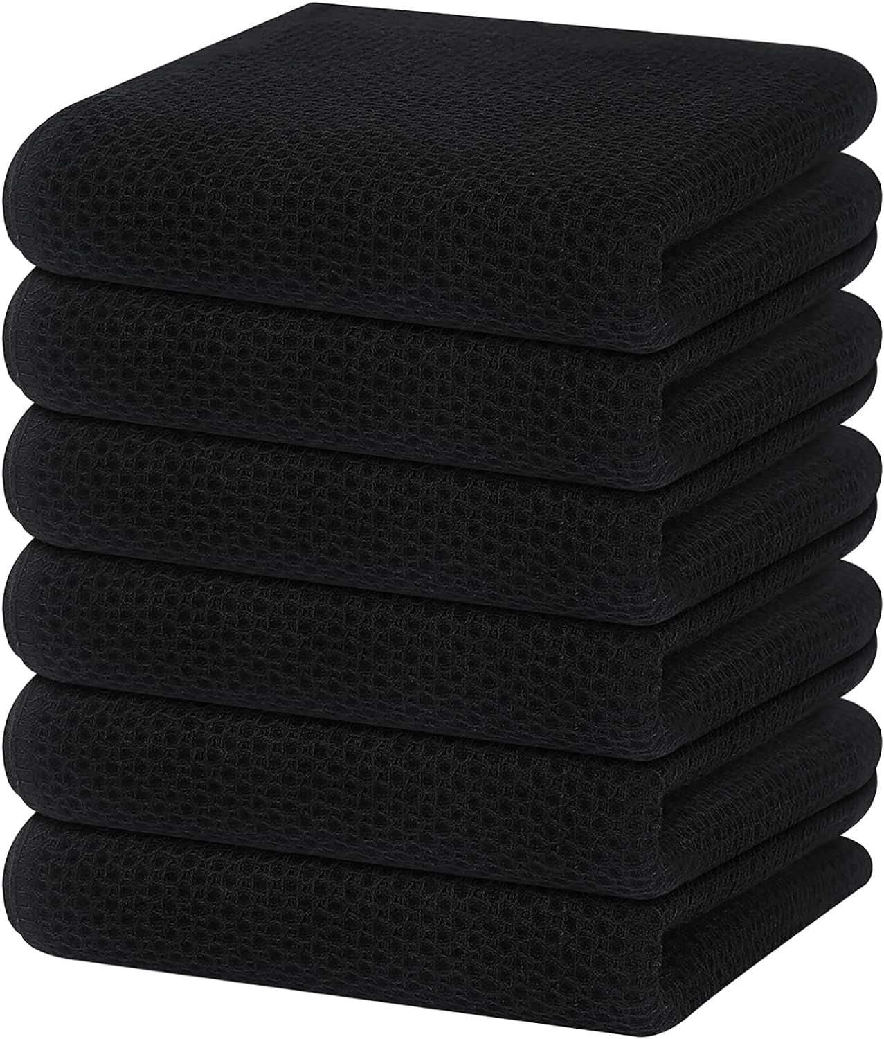 Homaxy 100% Cotton Waffle Weave Kitchen Dish Towels, Ultra Soft Absorbent Quick Drying Cleaning Towel, 13 x 28 Inches, 6-Pack, Black