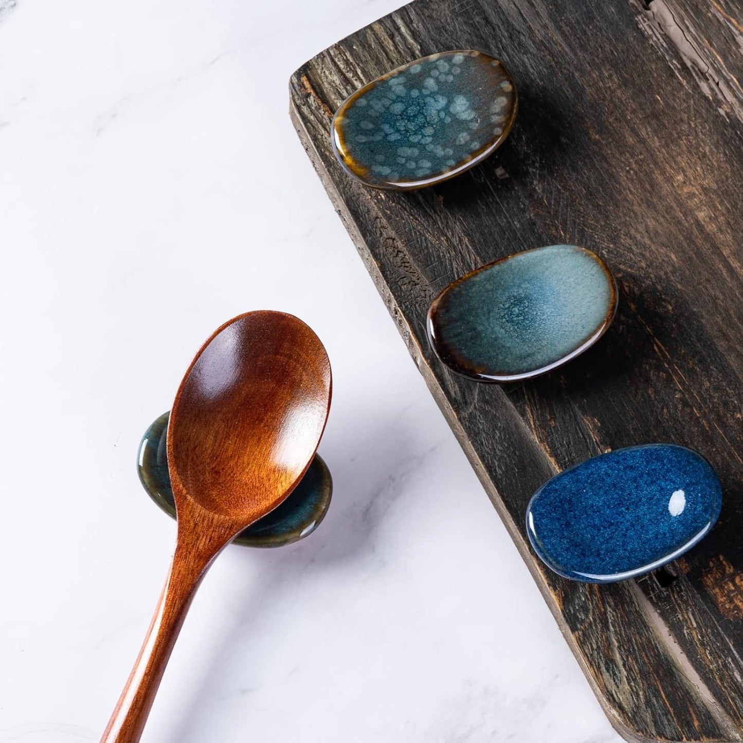 Ceramic Chopsticks Holder Chopstick Rest Spoon Fork Stand Holder Set of 6, Multicolour