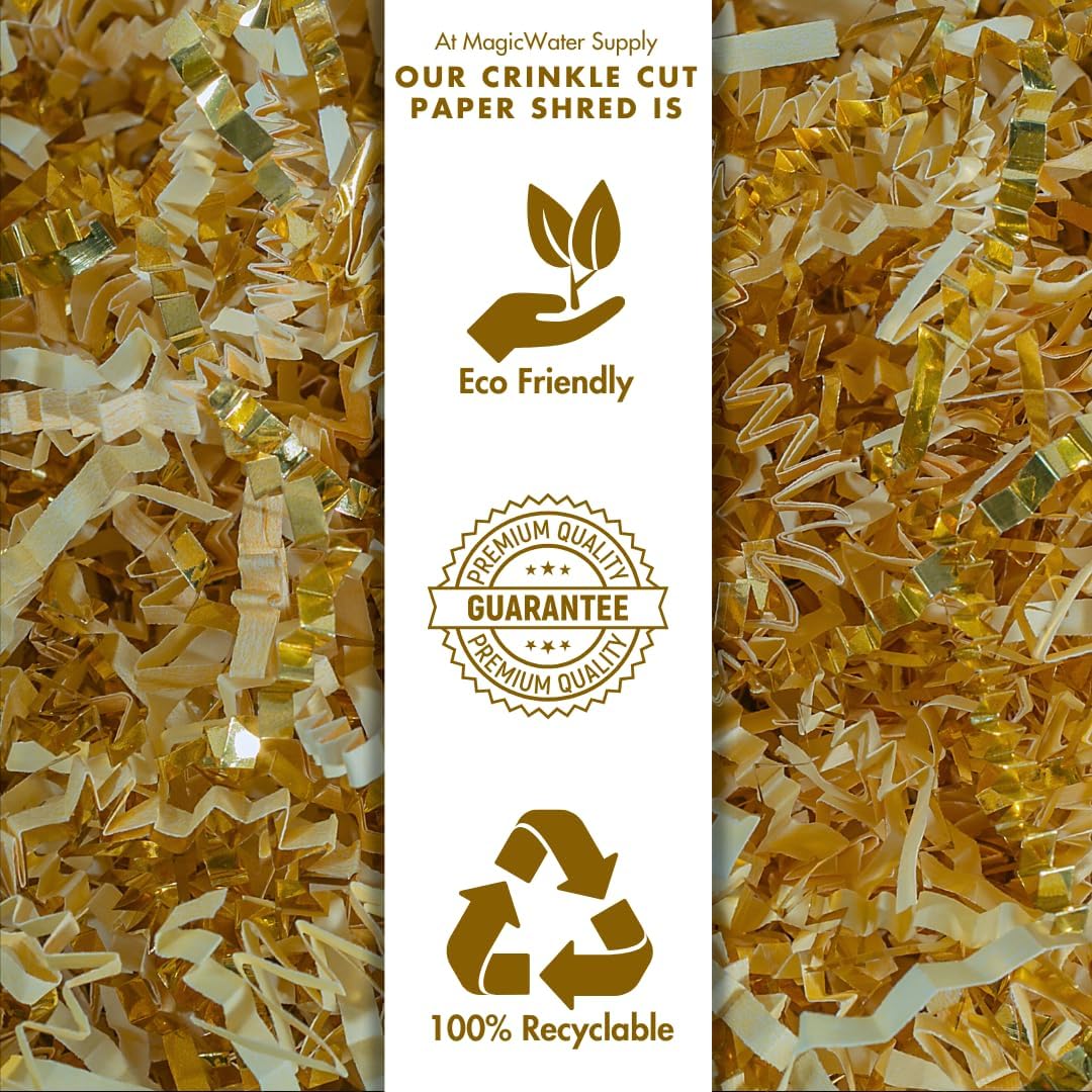 MagicWater Crinkle Cut Paper for Gift Baskets - 2LB - Vanilla & Gold - Perfect for Shredded Paper Filler, Basket Filler, Gift Boxes, Bridesmaid Gifts, Halloween Stuffers & More – For All Occasions