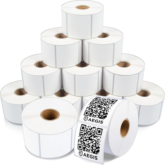 Aegis Adhesives - 2” X 2” Square Direct Thermal Multipurpose Labels for QR Codes, Barcodes, Perforated & Compatible with Rollo, Zebra, & Other Desktop Label Printers (12 Rolls, 700/Roll)