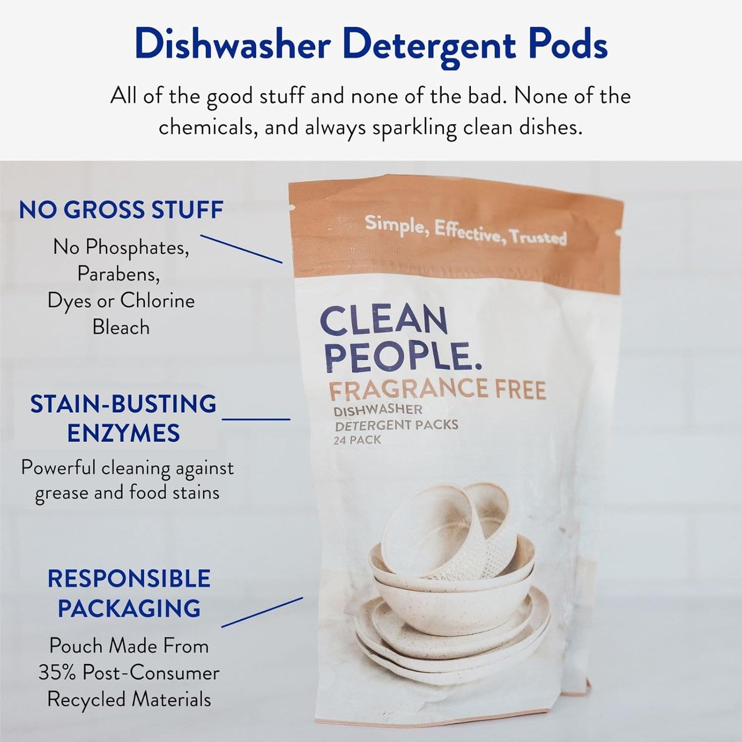 The Clean People Dishwasher Pods - Cuts Grease & Rinses Sparkling Clean - Residue-Free - Phosphate Free Dishwashing Pods - Peppermint, 30 Pack