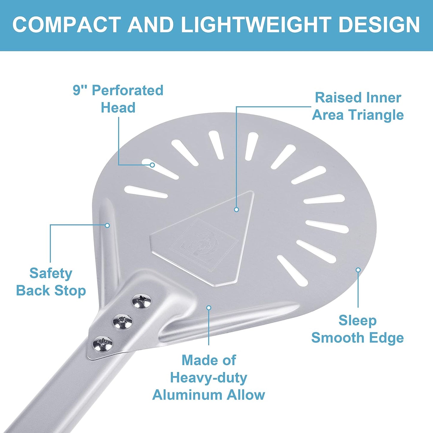 Pizza Turning Peel –7-Inch Lightweight Aluminum Paddle with Rubber-Coated Aluminum Handle, Ergonomic Design, Ideal for Indoor & Outdoor Pizza Ovens