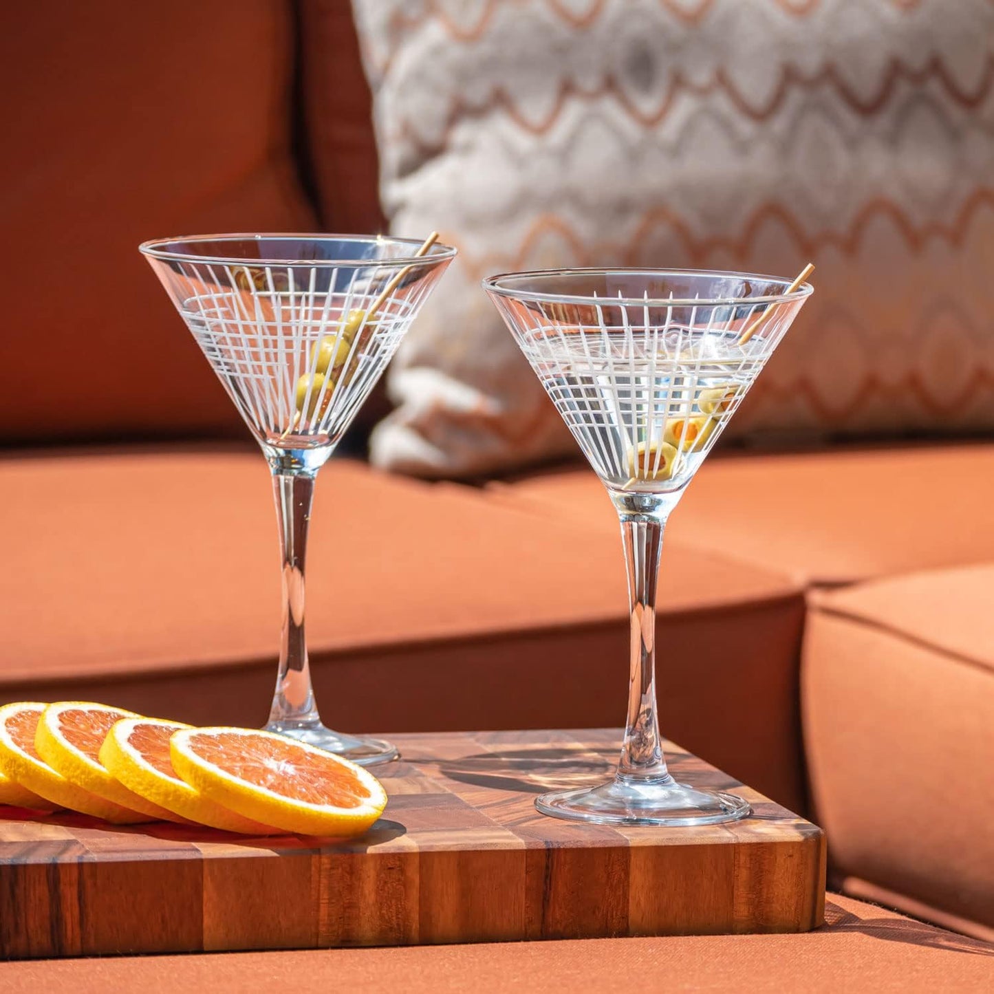 Rolf Glass Matchstick Martini Glass - Set of 2 Stemmed 10 ounce Martini Glasses - Lead-Free Glass - Diamond-Wheel Engraved Cocktail Glasses - Made in the USA