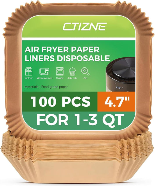 Air Fryer Liners Disposable - 100Pcs 4.7In Square Parchment Paper for Air Fryer, Non-Stick Oilproof Baking Paper Sheets for 1-3 QT Airfryer Basket