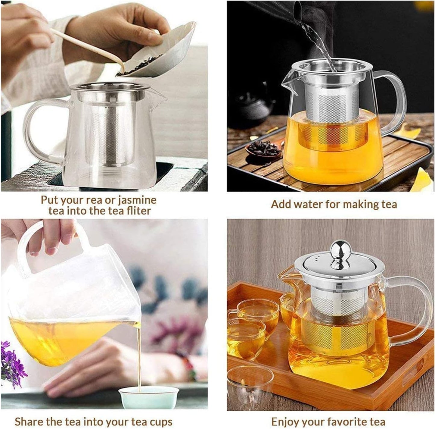750ml (25oz) Upgraded Glass Teapot with Infuser,Heat Resistant with Removable Infuser, Borosilicate Clear Glass Tea Pots for Loose Leaf Tea and Blooming Tea Cook teapot