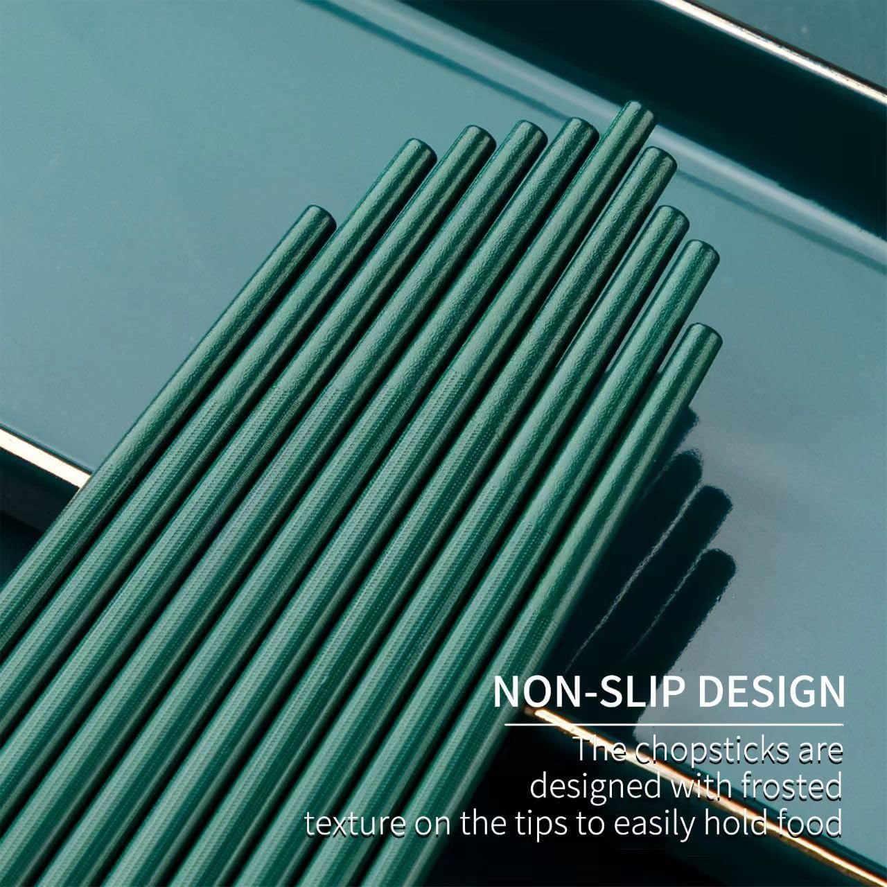 Random Mood Modern Design Chopsticks - Reusable, Dishwasher Safe, Non-Slip Fiberglass, Golden and Lucky Green Multi Style, 5 Pairs, 9.5in/24cm, Great for Chinese, Japanese, Korean Cuisine